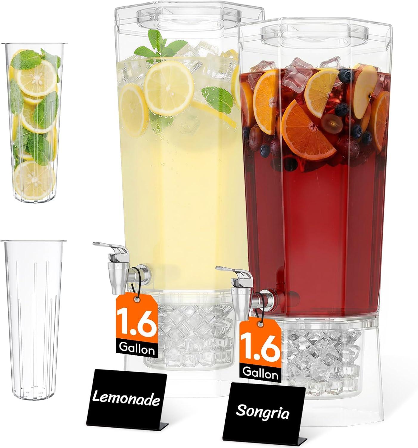 image:imageLifewit 16 Gallon Drink Dispenser for Parties 2 Pcs Large Plastic Beverage Container for JuiceTeaSoda with Stand amp Ice Core Clear Lemonade Dispenser with Spigot BPA Free Water Pitcher for Fridge2
