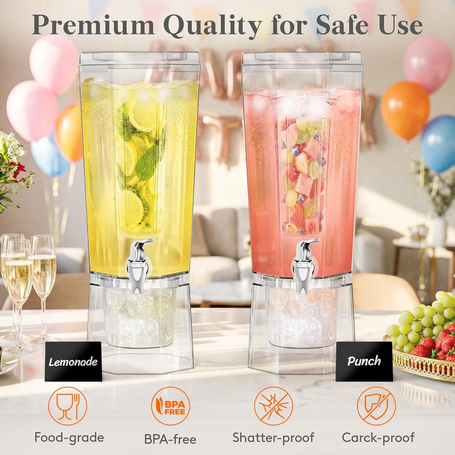 image:imageLifewit 16 Gallon Drink Dispenser for Parties 2 Pcs Large Plastic Beverage Container for JuiceTeaSoda with Stand amp Ice Core Clear Lemonade Dispenser with Spigot BPA Free Water Pitcher for Fridge2