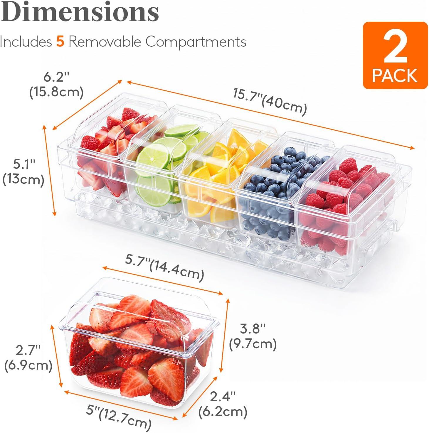 image:imageLifewit Chilled Condiment Containers with Lids Plastic Taco Bar Serving Set for Party with 5 Containers Ice Garnish Tray for Mimosa Bar Supplies Clear Serving Platter for Fruit Salad Snack2