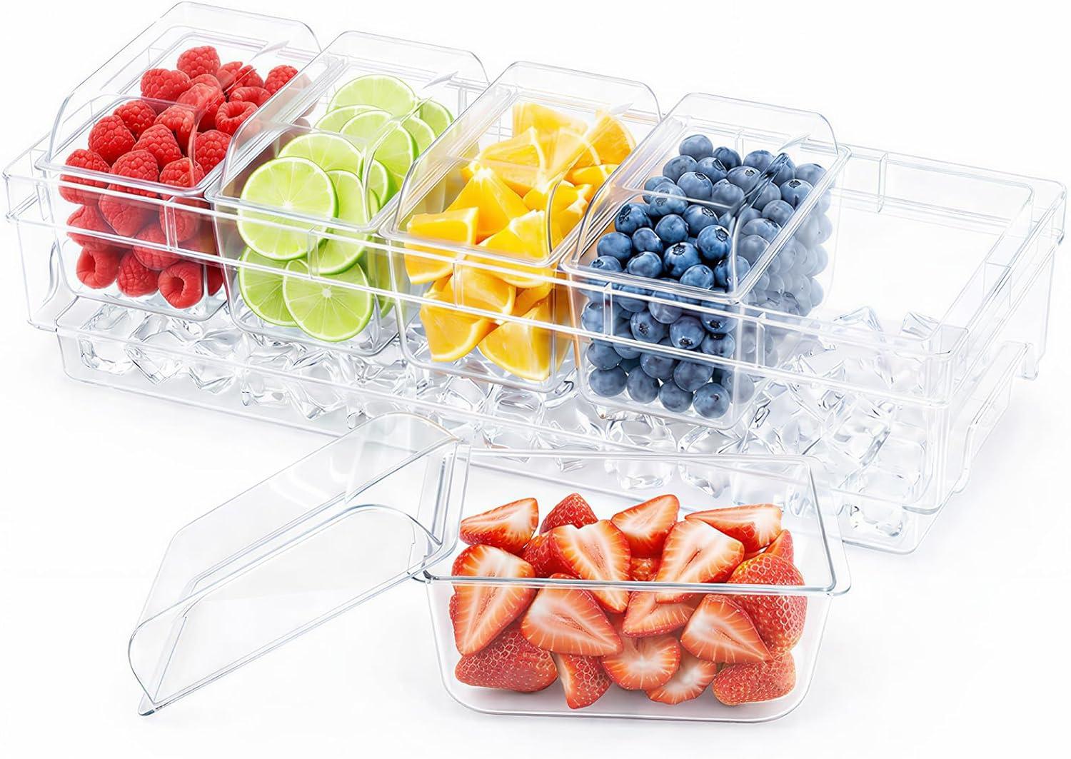 image:imageLifewit Chilled Condiment Containers with Lids Plastic Taco Bar Serving Set for Party with 5 Containers Ice Garnish Tray for Mimosa Bar Supplies Clear Serving Platter for Fruit Salad Snack1