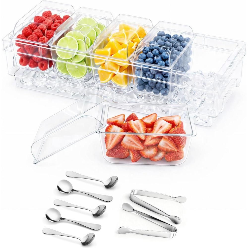 image:imageLifewit Chilled Condiment Containers with Lids Plastic Taco Bar Serving Set for Party with 5 Containers Ice Garnish Tray for Mimosa Bar Supplies Clear Serving Platter for Fruit Salad Snack1