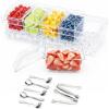 Lifewit Chilled Condiment Containers with Lids, Plastic Taco Bar Serving Set for Party with 5 Containers, Ice Garnish Tray for Mimosa Bar Supplies, Clear Serving Platter for Fruit, Salad, Snack(1)