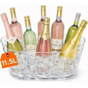 Lifewit 11.5L Ice Bucket for Parties 2 Pcs, Large Plastic Drink Cooler for Champagne Wine, Beer, Clear Beverage Tub for Mimosa & Cocktail Bar, Portable Chiller for Party Hosting & Serving(1)