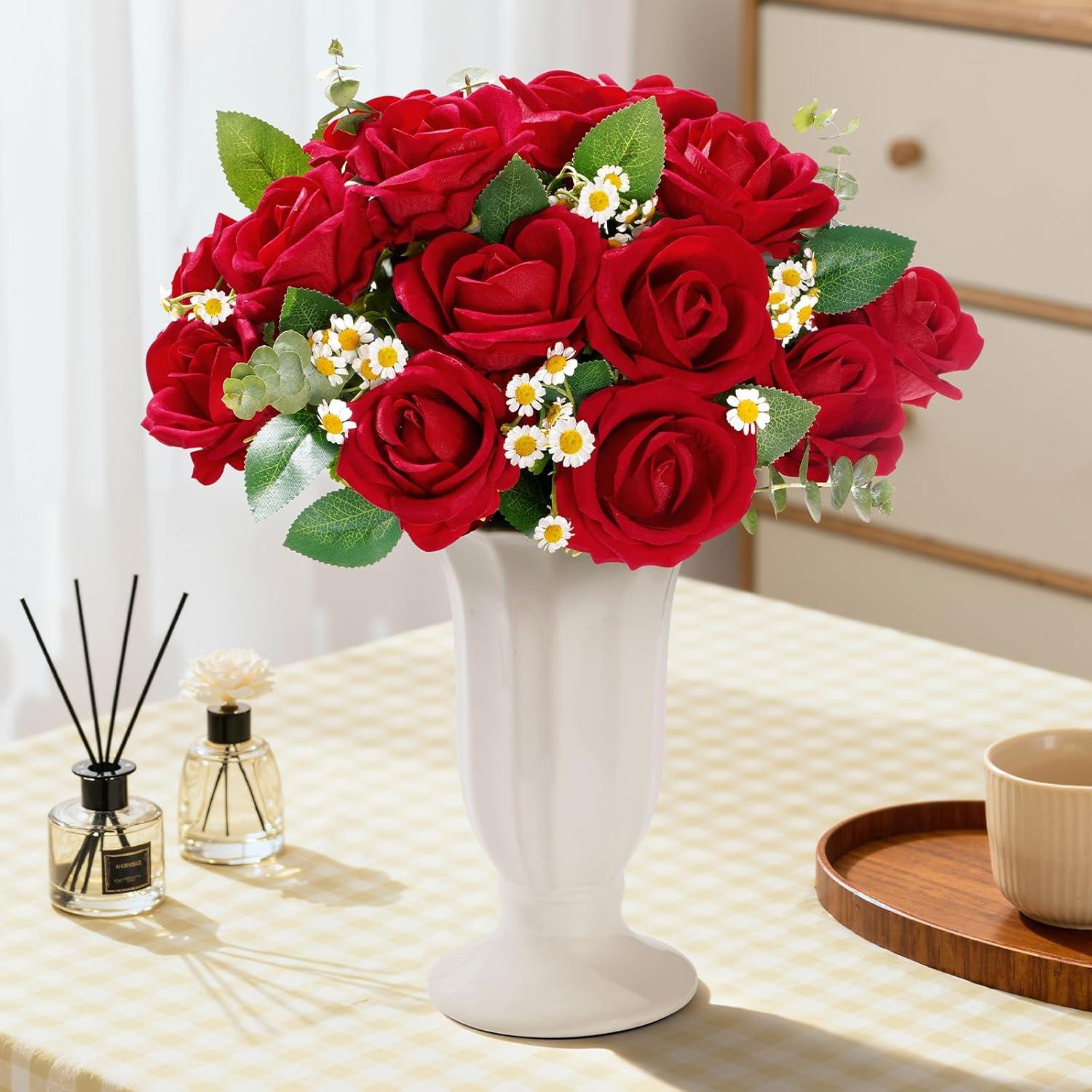 image:imageLifewit 12 Pcs White Artificial Roses Flowers in Bulk Fake Long Stem Silk Roses for DIY Wedding Bouquets Centerpieces Arrangements Valentine DecorationsRed