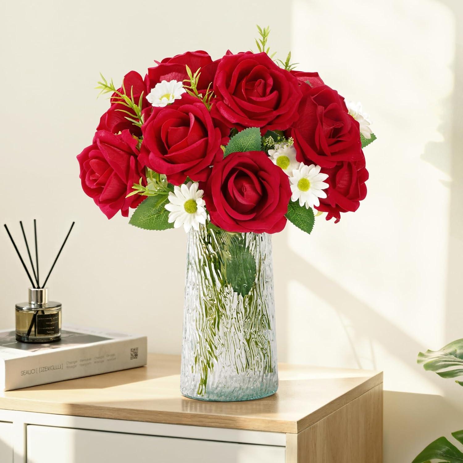 image:imageLifewit 12 Pcs White Artificial Roses Flowers in Bulk Fake Long Stem Silk Roses for DIY Wedding Bouquets Centerpieces Arrangements Valentine DecorationsRed