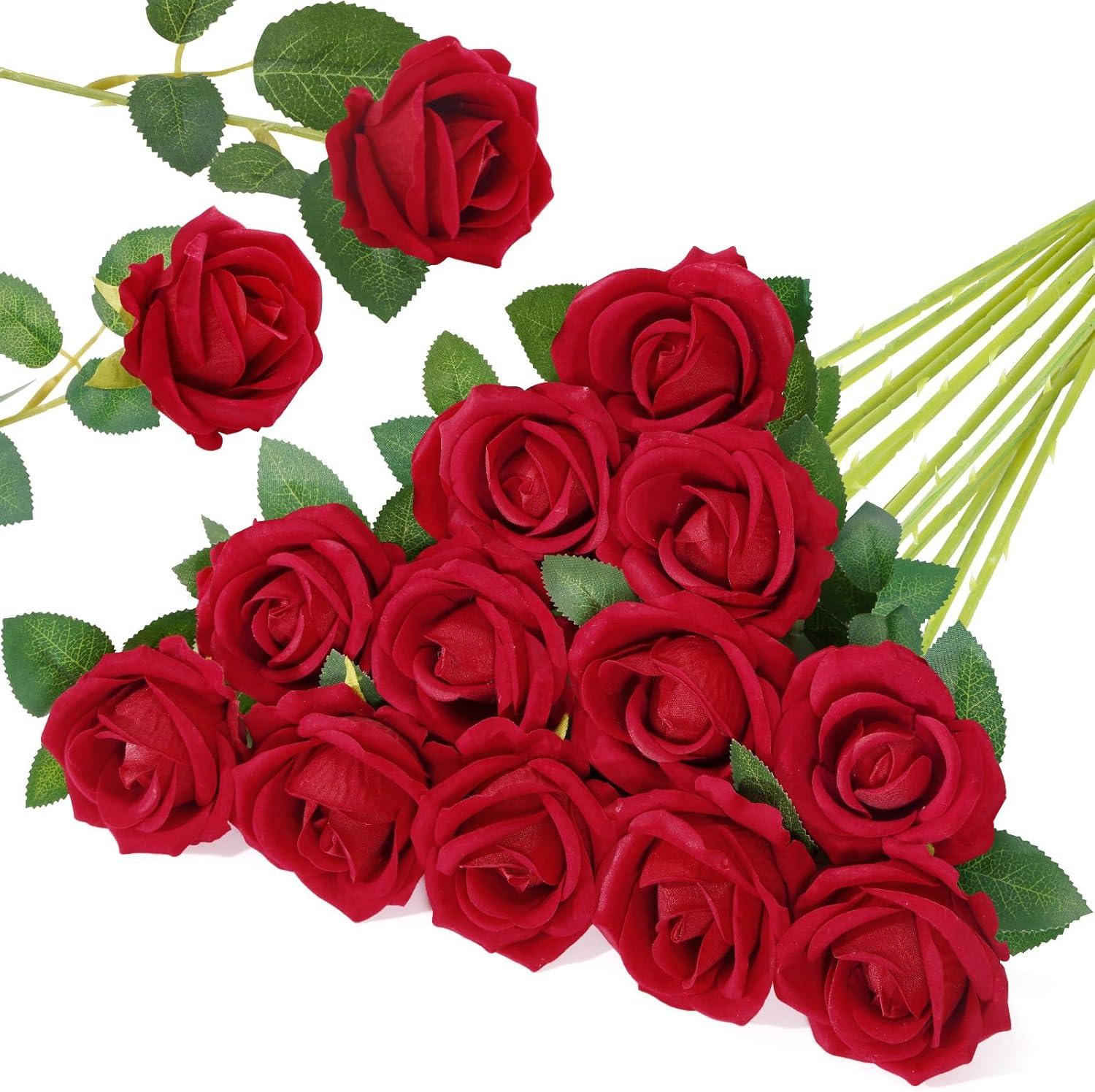 image:imageLifewit 12 Pcs White Artificial Roses Flowers in Bulk Fake Long Stem Silk Roses for DIY Wedding Bouquets Centerpieces Arrangements Valentine DecorationsRed