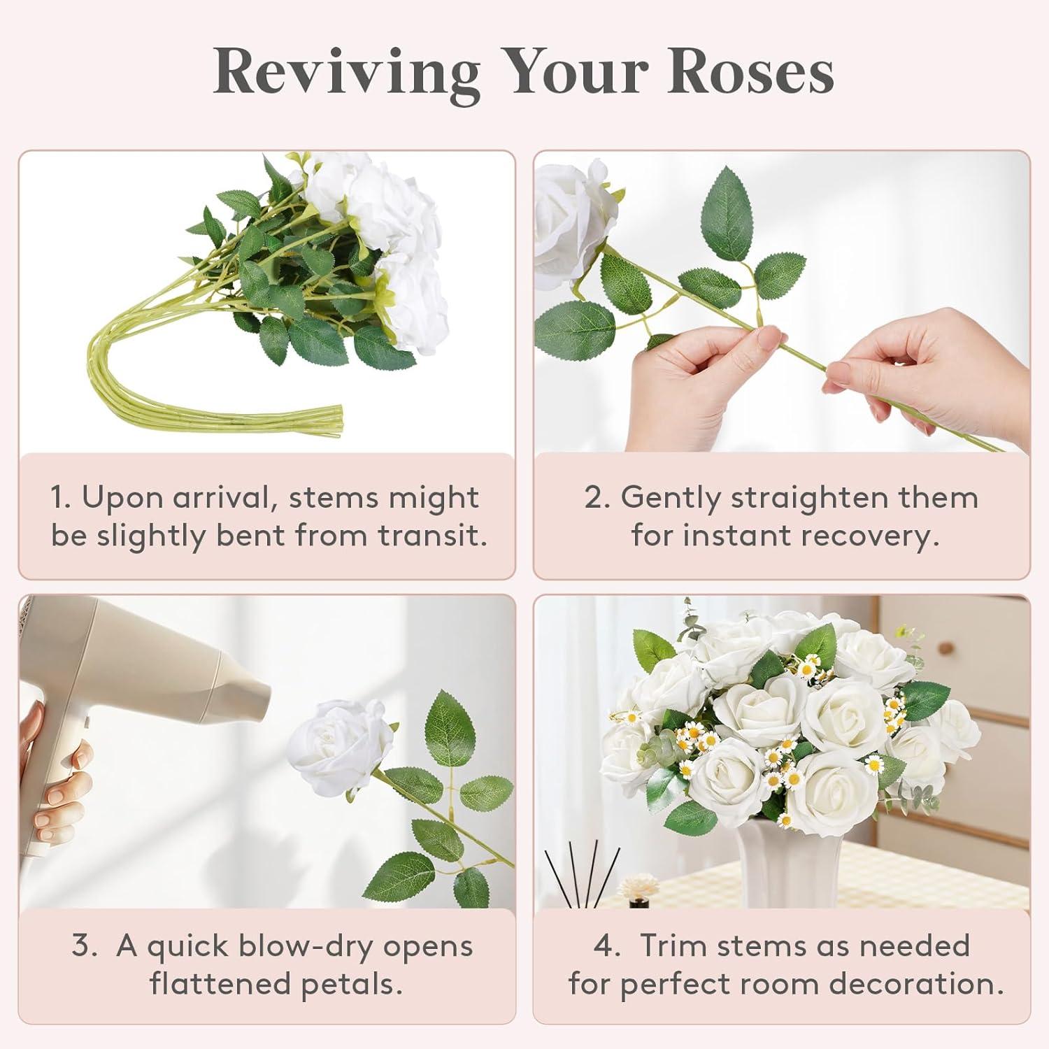 image:imageLifewit 12 Pcs White Artificial Roses Flowers in Bulk Fake Long Stem Silk Roses for DIY Wedding Bouquets Centerpieces Arrangements Valentine DecorationsWhite