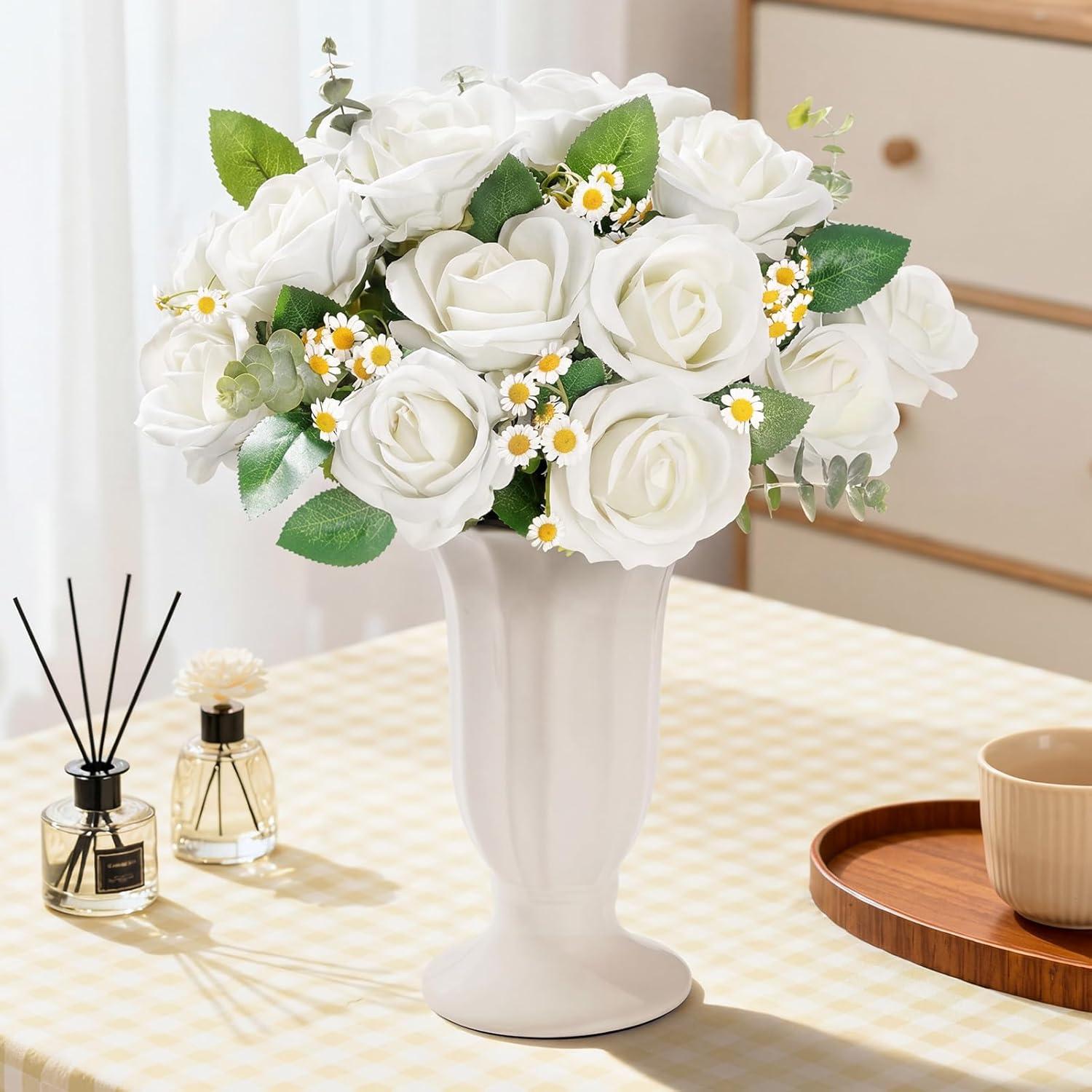 image:imageLifewit 12 Pcs White Artificial Roses Flowers in Bulk Fake Long Stem Silk Roses for DIY Wedding Bouquets Centerpieces Arrangements Valentine DecorationsWhite