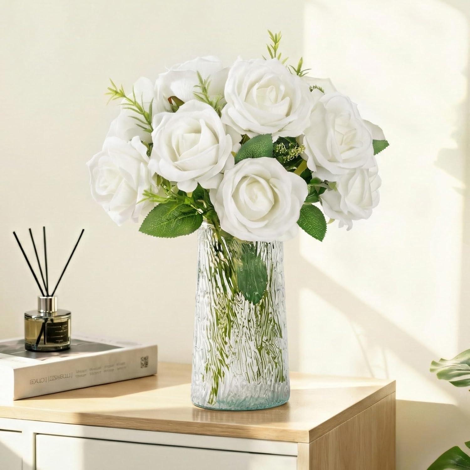 image:imageLifewit 12 Pcs White Artificial Roses Flowers in Bulk Fake Long Stem Silk Roses for DIY Wedding Bouquets Centerpieces Arrangements Valentine DecorationsWhite