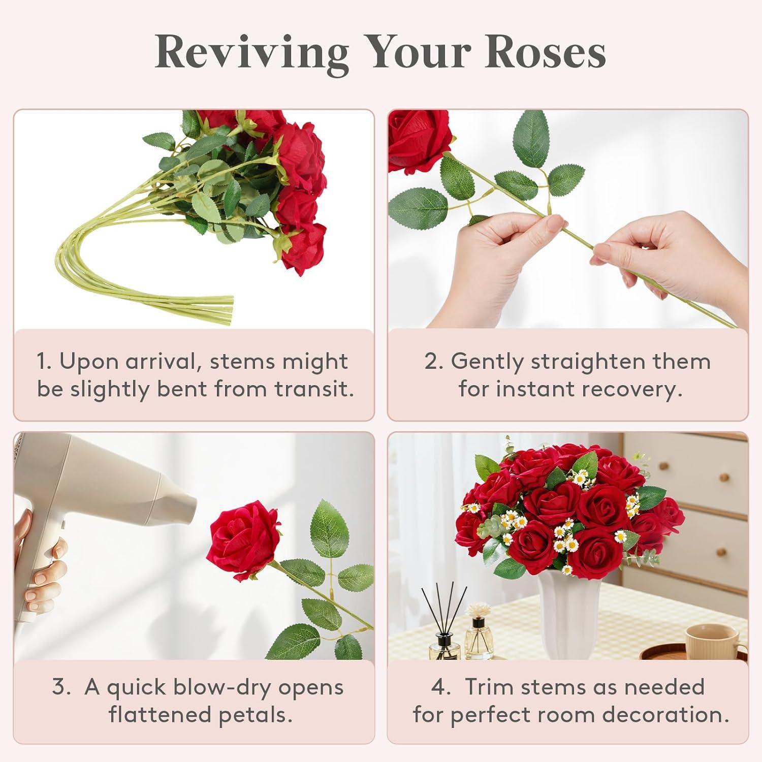 image:imageLifewit 12 Pcs White Artificial Roses Flowers in Bulk Fake Long Stem Silk Roses for DIY Wedding Bouquets Centerpieces Arrangements Valentine DecorationsRed