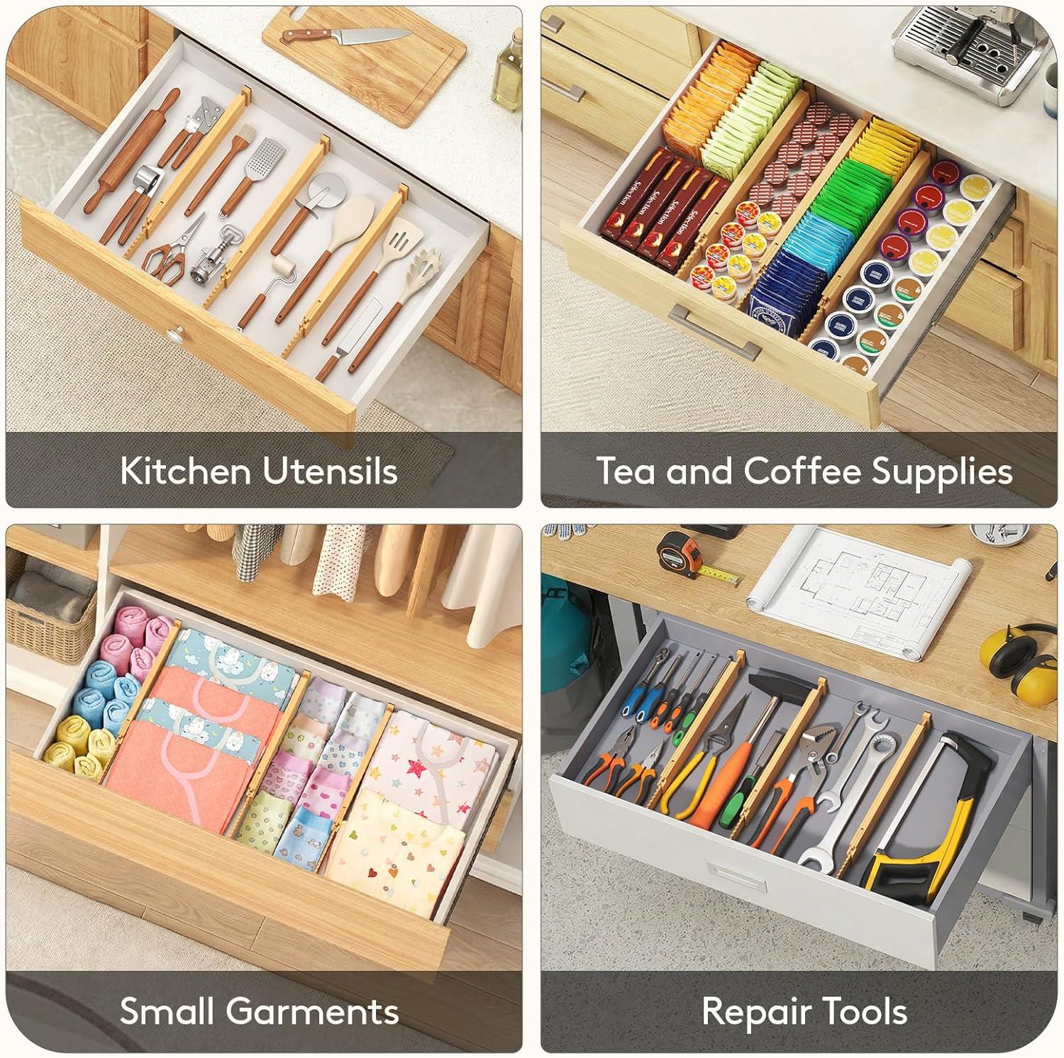 image:imageLifewit 236 High 5 Pack Bamboo Drawer Dividers 14222 Expandable Kitchen Drawer Dividers Adjustable Drawer Dividers for Clothes Drawer Separators for Dresser Kitchen Bedroom Bathroom