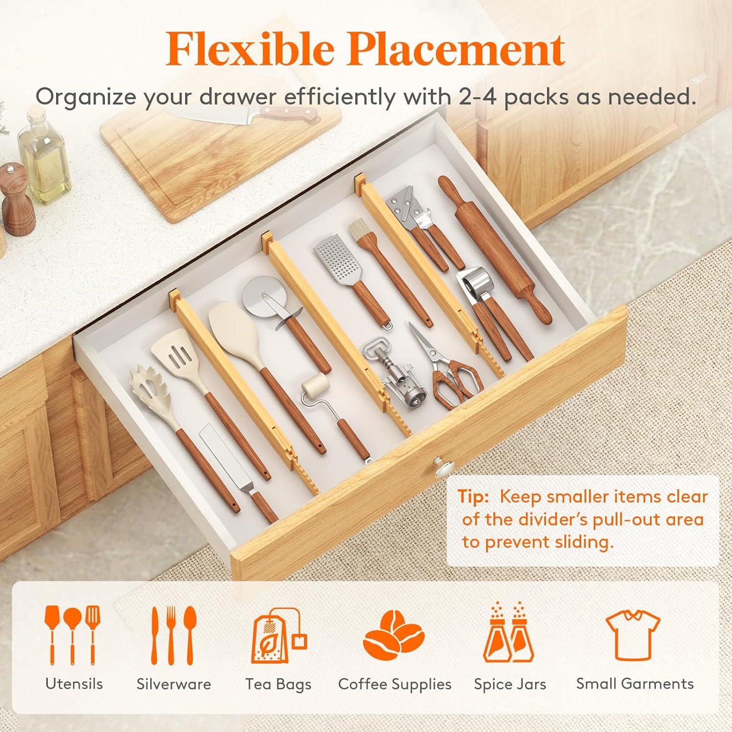image:imageLifewit 236 High 5 Pack Bamboo Drawer Dividers 14222 Expandable Kitchen Drawer Dividers Adjustable Drawer Dividers for Clothes Drawer Separators for Dresser Kitchen Bedroom Bathroom