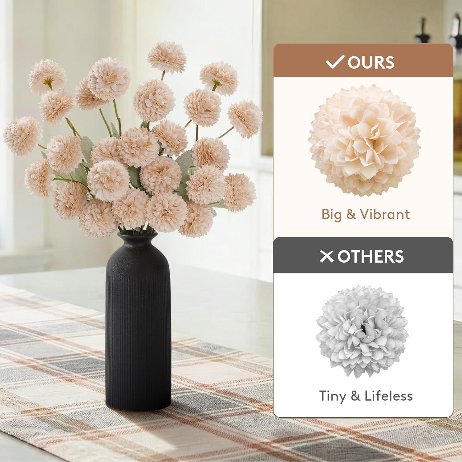 image:imageLifewit 5 Pcs Beige Artificial Flower for Vase Faux Silk Mums Ball with Long Stems for Home Decor Wedding Bulk Fake Small Chrysanthemums for Floral Arrangement Pom Pom for Bouquets CenterpiecesBeige