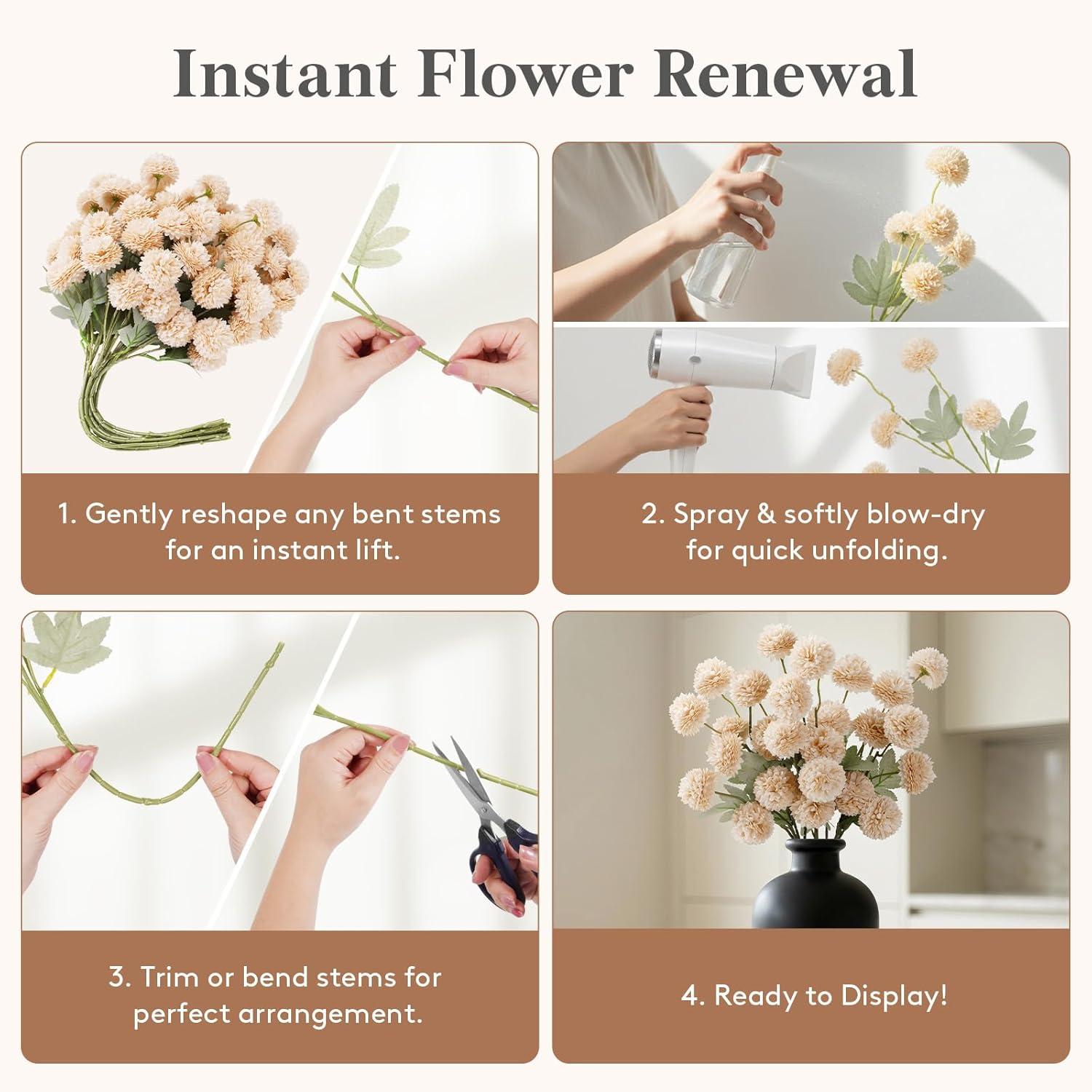 image:imageLifewit 5 Pcs Beige Artificial Flower for Vase Faux Silk Mums Ball with Long Stems for Home Decor Wedding Bulk Fake Small Chrysanthemums for Floral Arrangement Pom Pom for Bouquets CenterpiecesBeige