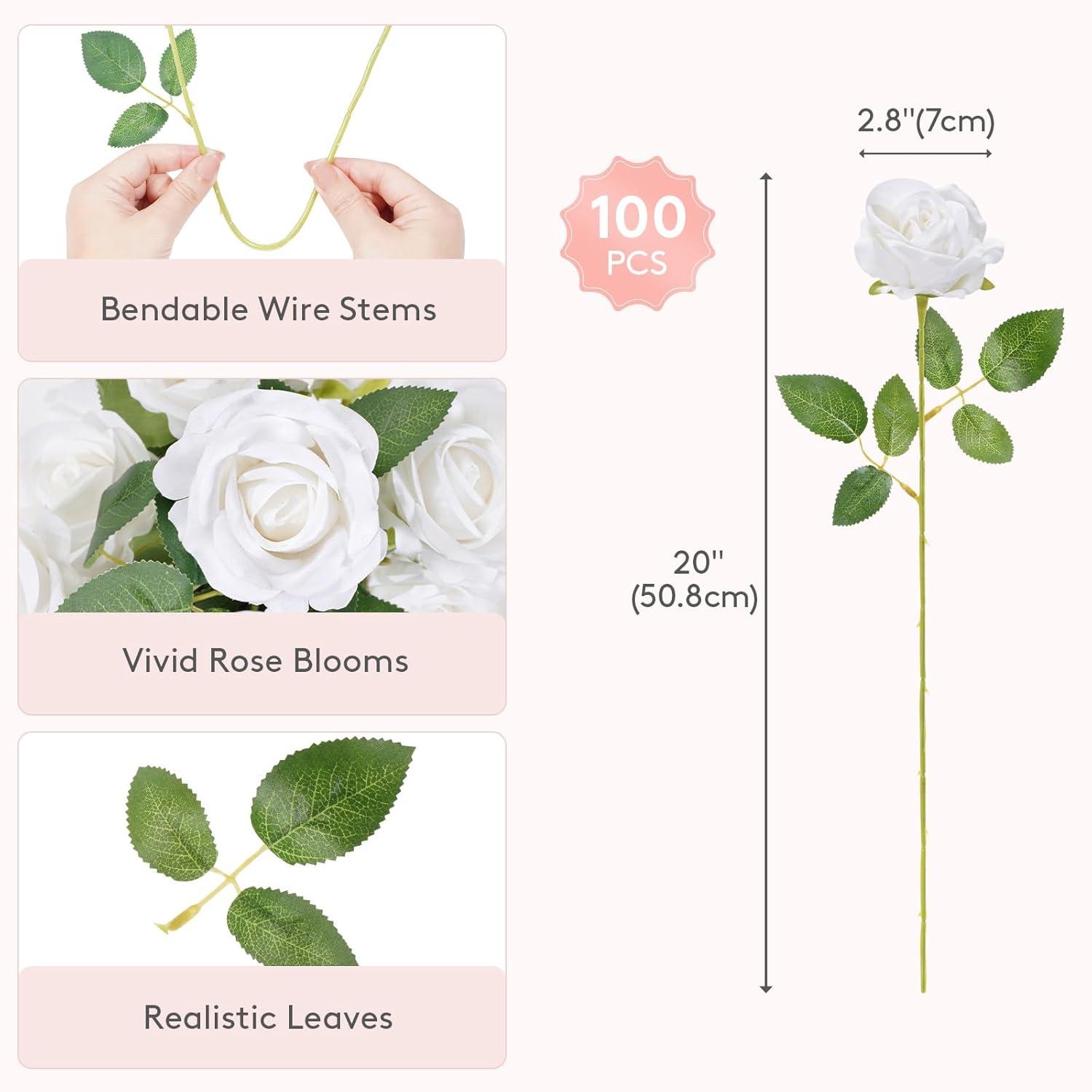 image:imageLifewit 50 Pcs Red Artificial Roses Flowers in Bulk Fake Long Stem Silk Roses for DIY Wedding Bouquets Centerpieces Arrangements Valentine DecorationsWhite