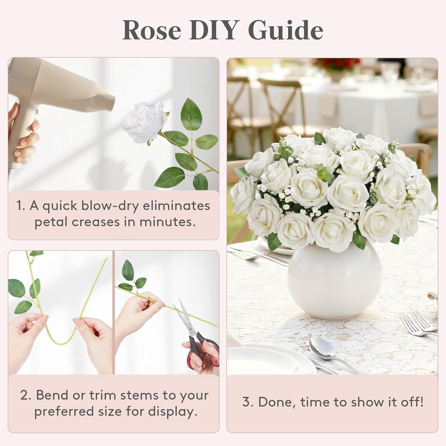image:imageLifewit 50 Pcs Red Artificial Roses Flowers in Bulk Fake Long Stem Silk Roses for DIY Wedding Bouquets Centerpieces Arrangements Valentine DecorationsWhite