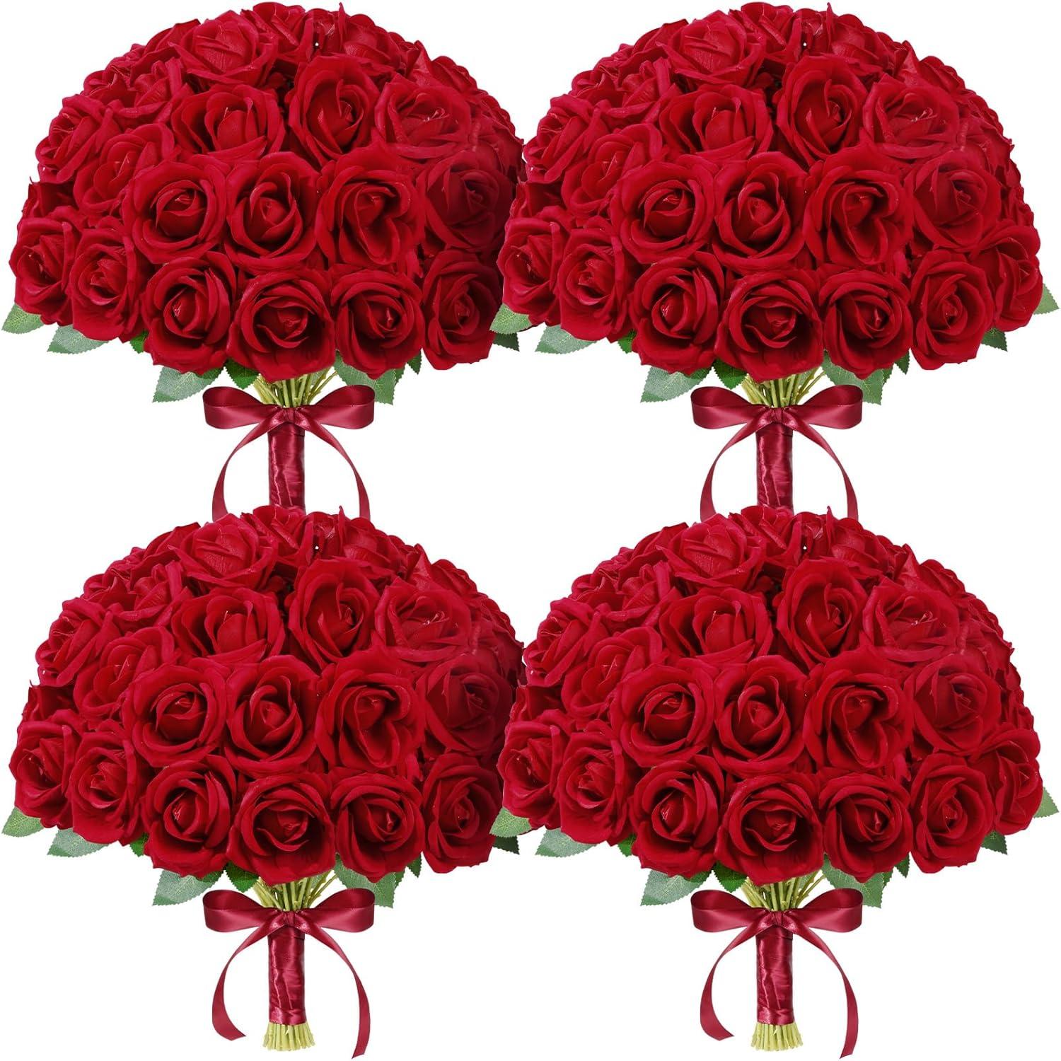 image:imageLifewit 50 Pcs Red Artificial Roses Flowers in Bulk Fake Long Stem Silk Roses for DIY Wedding Bouquets Centerpieces Arrangements Valentine DecorationsRed