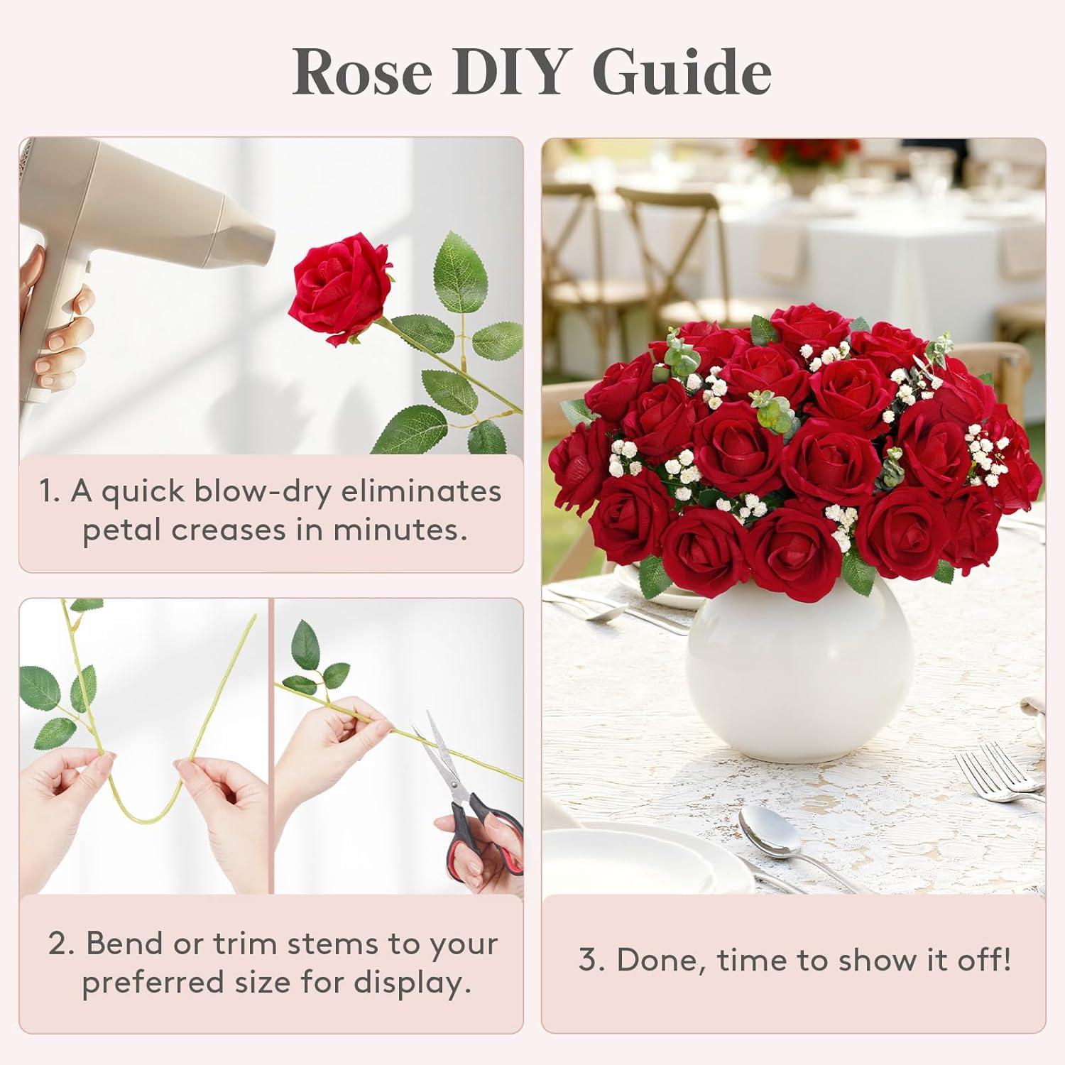 image:imageLifewit 50 Pcs Red Artificial Roses Flowers in Bulk Fake Long Stem Silk Roses for DIY Wedding Bouquets Centerpieces Arrangements Valentine DecorationsRed