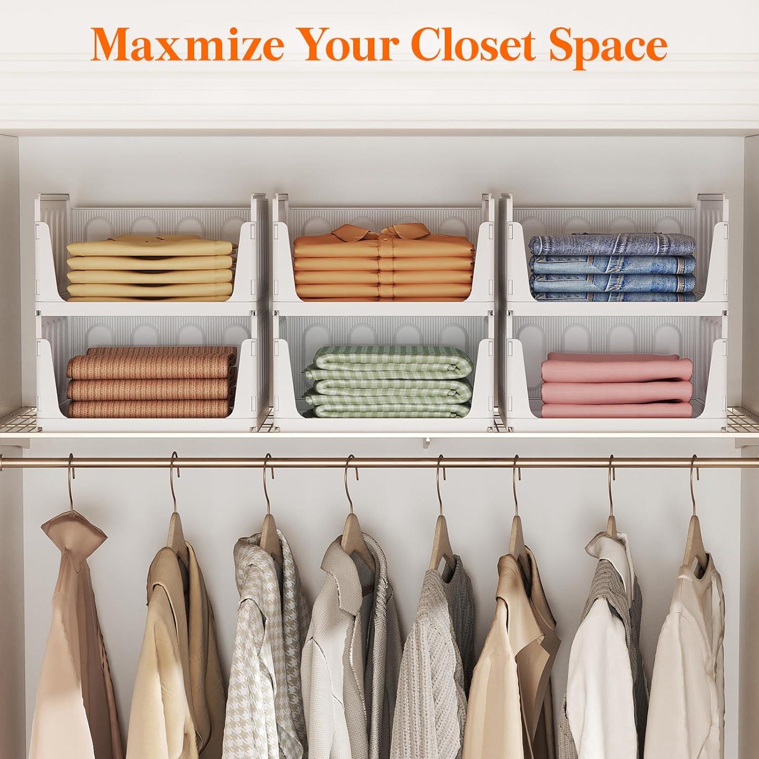 image:imageLifewit 6 Pack Stackable Closet Organizers and Storage Basket for Clothes Plastic Sweater Storage Bins for Wardrobe Multifunctional Pants Organizer for RV Pantry Kitchen Dorm 32 cm126 inchL12