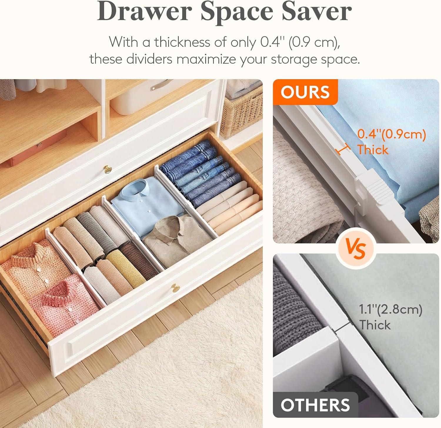 image:imageLifewit 6 Tall 5 Pack Drawer Dividers 3047cm115185 Expandable Drawer Divider for Clothes Adjustable Dresser Drawer Organizers Drawers Separators for DresserBathroomClosetKitchen White5