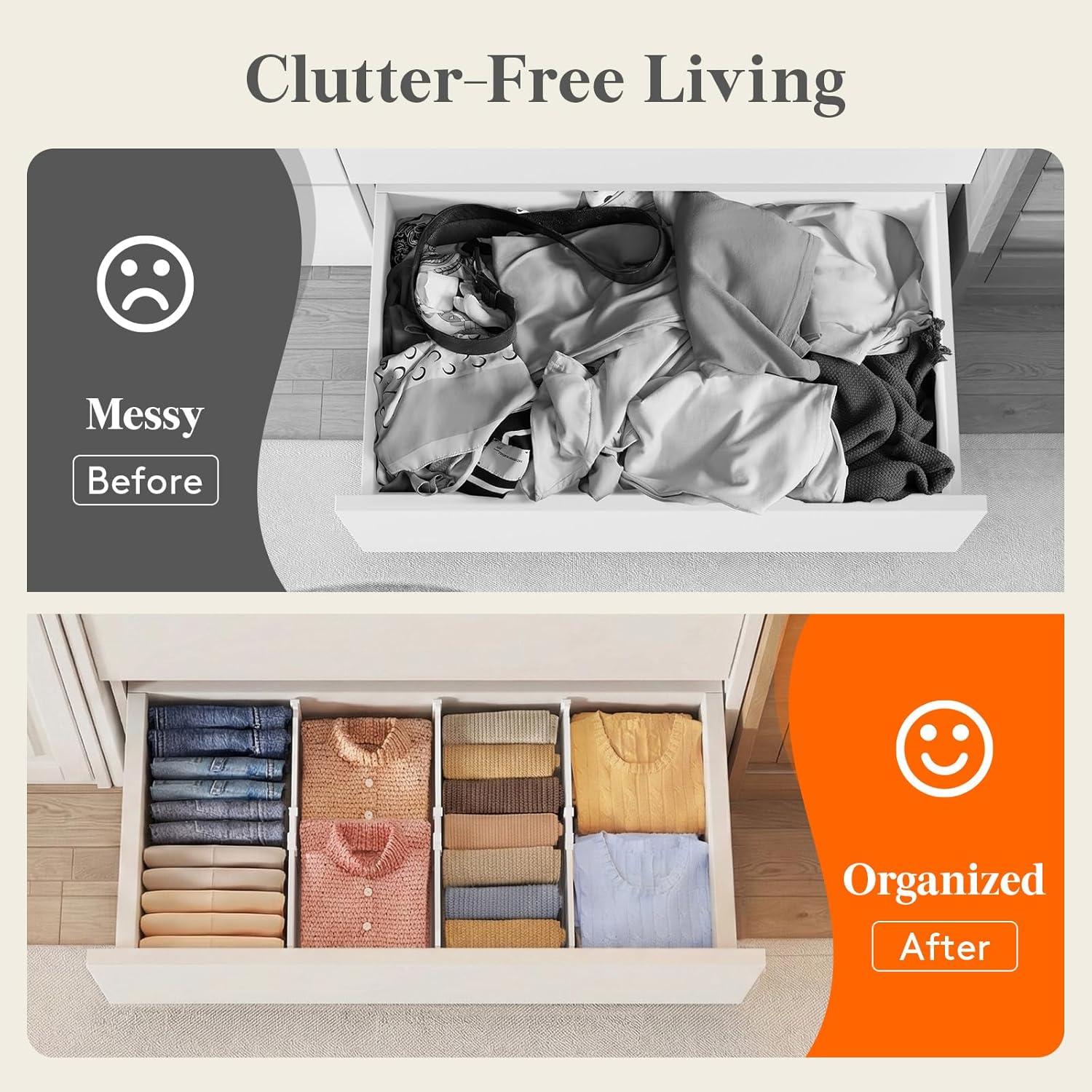 image:imageLifewit 6 Tall 5 Pack Drawer Dividers 3047cm115185 Expandable Drawer Divider for Clothes Adjustable Dresser Drawer Organizers Drawers Separators for DresserBathroomClosetKitchen White5