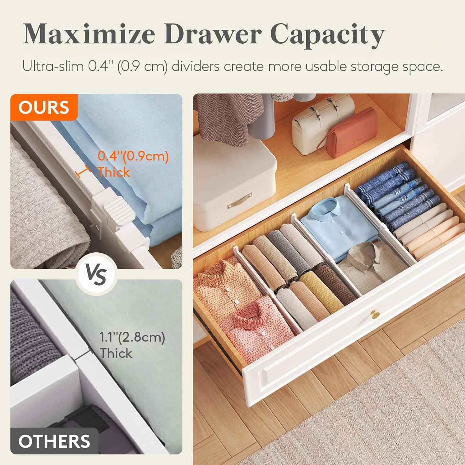 image:imageLifewit 6 Tall 5 Pack Drawer Dividers 3047cm115185 Expandable Drawer Divider for Clothes Adjustable Dresser Drawer Organizers Drawers Separators for DresserBathroomClosetKitchen White5