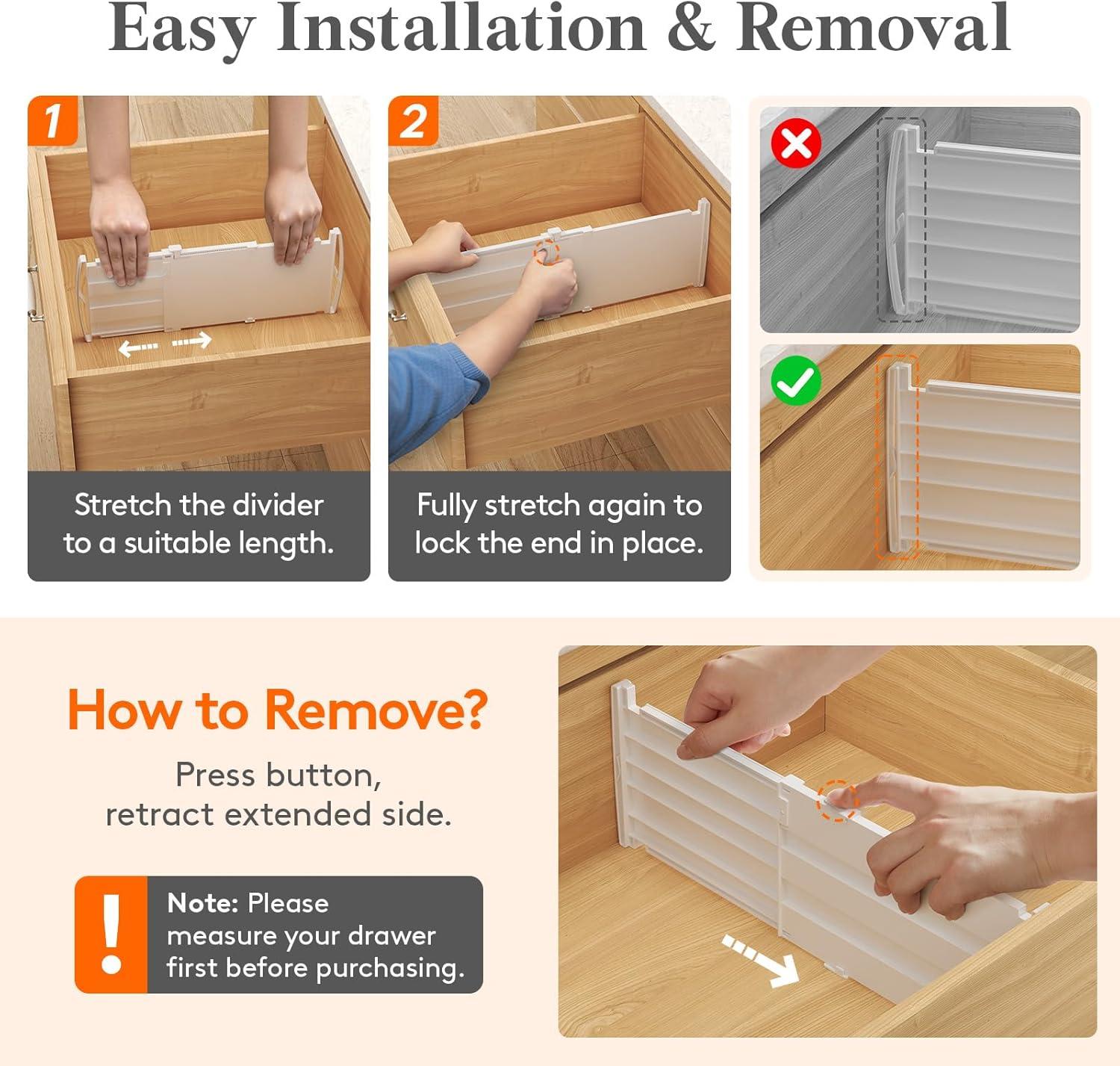 image:imageLifewit 6 Tall 5 Pack Drawer Dividers 3047cm115185 Expandable Drawer Divider for Clothes Adjustable Dresser Drawer Organizers Drawers Separators for DresserBathroomClosetKitchen White5