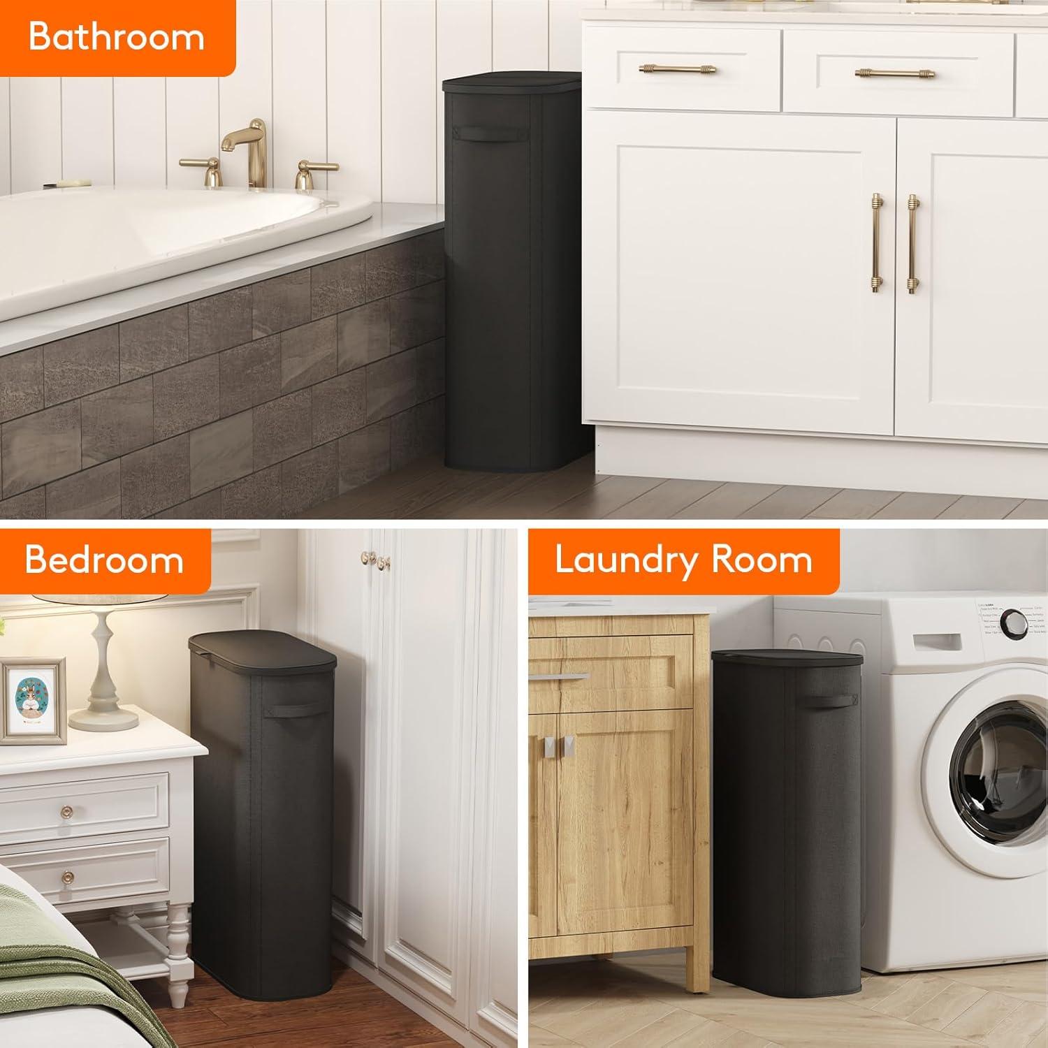 image:imageLifewit 65L Slim Laundry Basket with Lid Narrow Large Laundry Hamper with Plastic Handles and Removable Bag Tall Foldable Dirty Clothes Hampers for Laundry Room Bedroom Bathroom Dorm PinkBlack