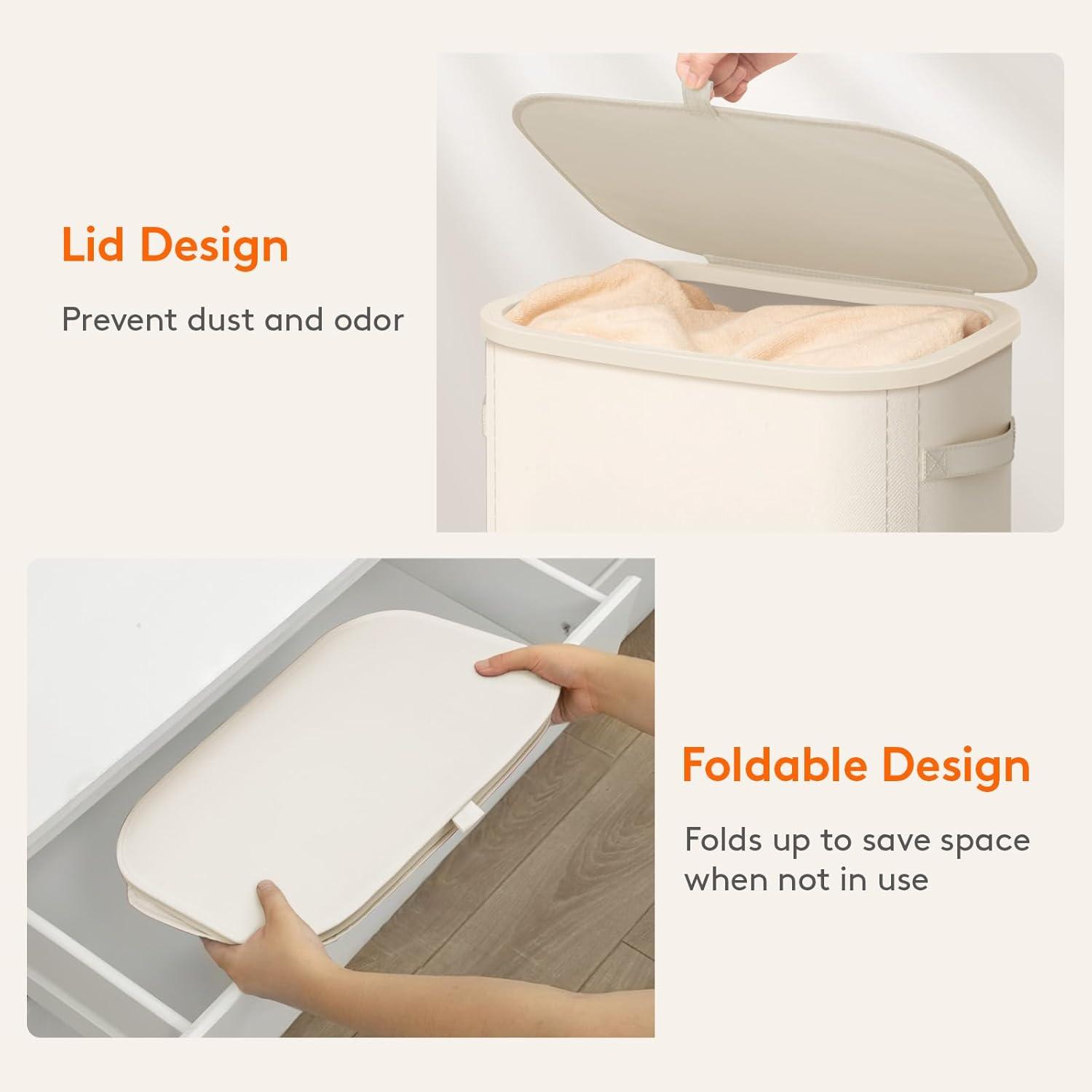 image:imageLifewit 65L Slim Laundry Basket with Lid Narrow Large Laundry Hamper with Plastic Handles and Removable Bag Tall Foldable Dirty Clothes Hampers for Laundry Room Bedroom Bathroom Dorm PinkWhite