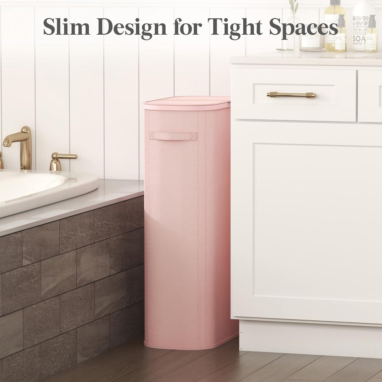 image:imageLifewit 65L Slim Laundry Basket with Lid Narrow Large Laundry Hamper with Plastic Handles and Removable Bag Tall Foldable Dirty Clothes Hampers for Laundry Room Bedroom Bathroom Dorm PinkPink