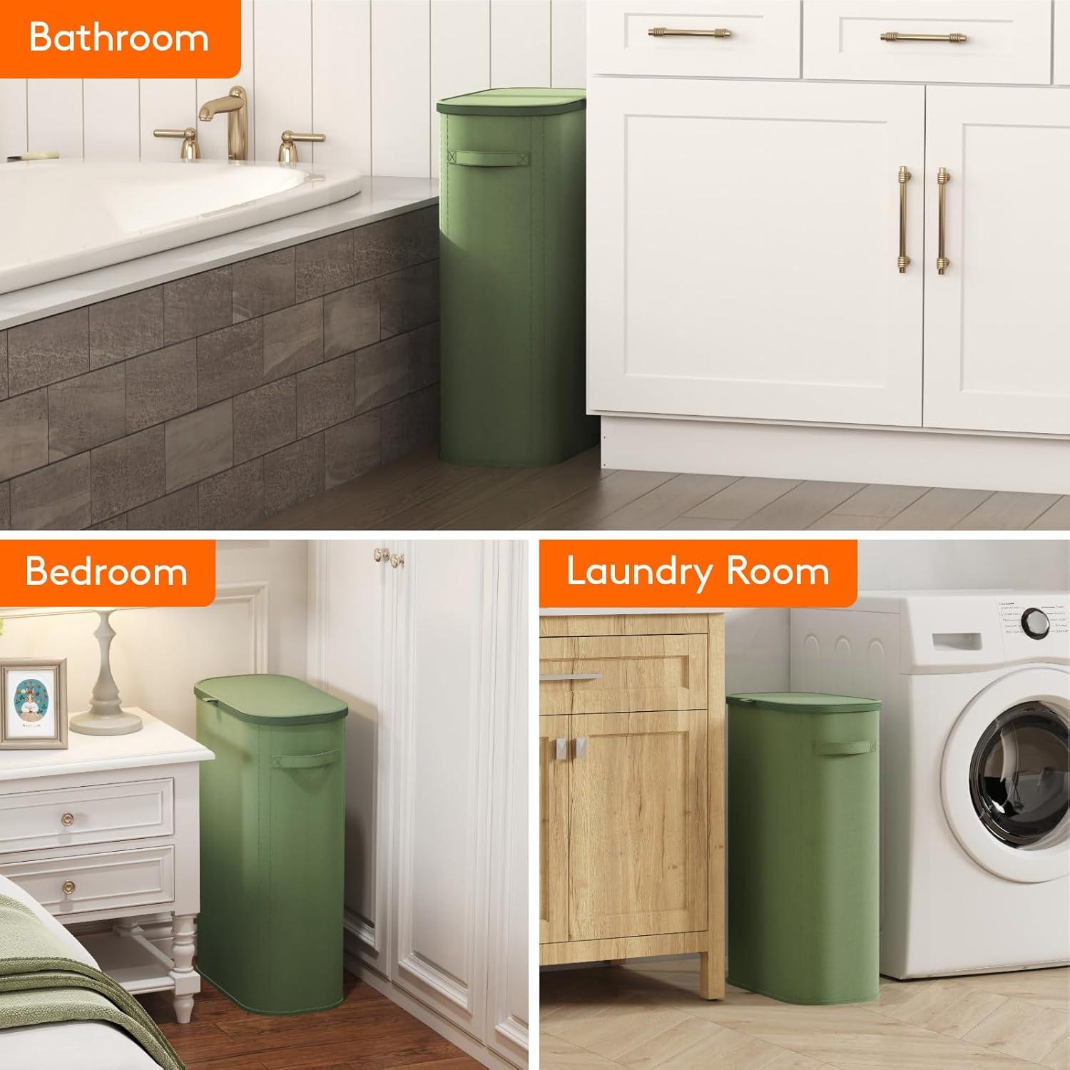image:imageLifewit 65L Slim Laundry Basket with Lid Narrow Large Laundry Hamper with Plastic Handles and Removable Bag Tall Foldable Dirty Clothes Hampers for Laundry Room Bedroom Bathroom Dorm PinkGreen
