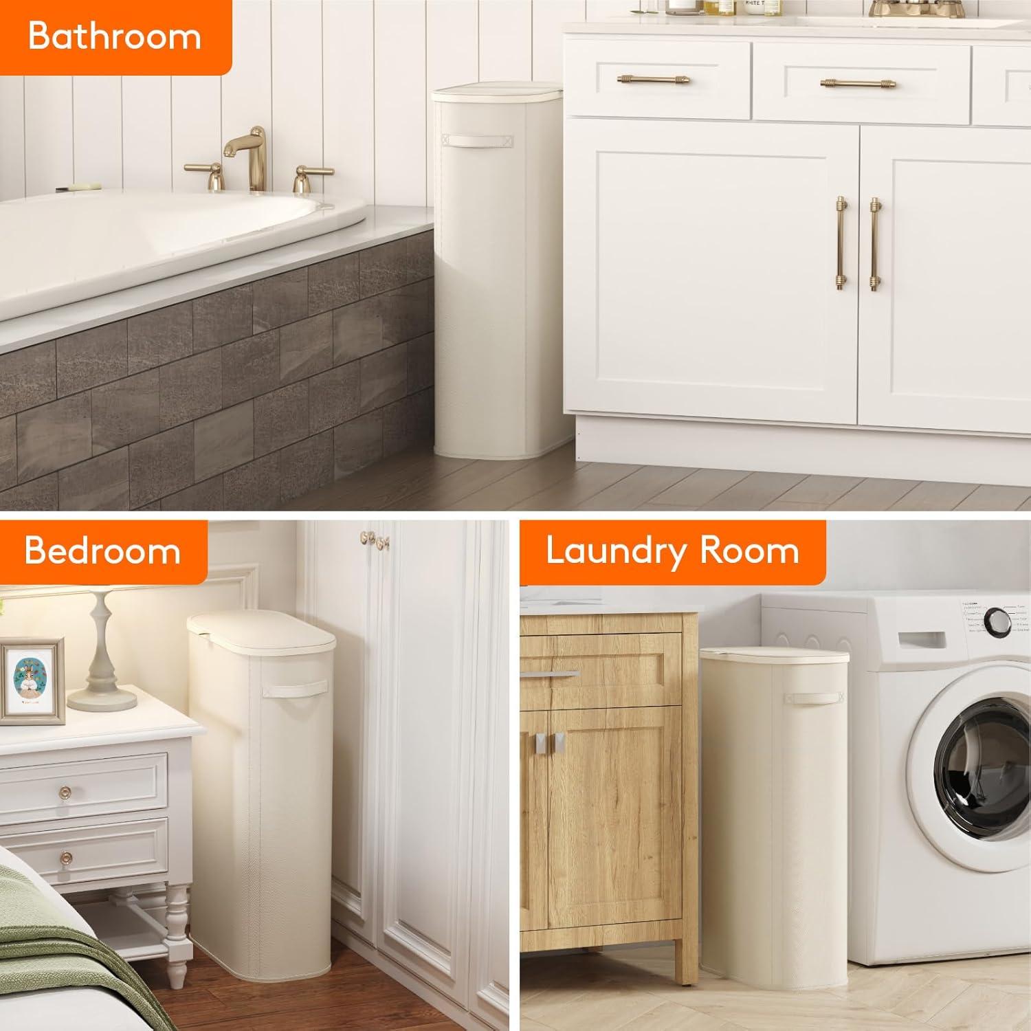 image:imageLifewit 65L Slim Laundry Basket with Lid Narrow Large Laundry Hamper with Plastic Handles and Removable Bag Tall Foldable Dirty Clothes Hampers for Laundry Room Bedroom Bathroom Dorm PinkWhite