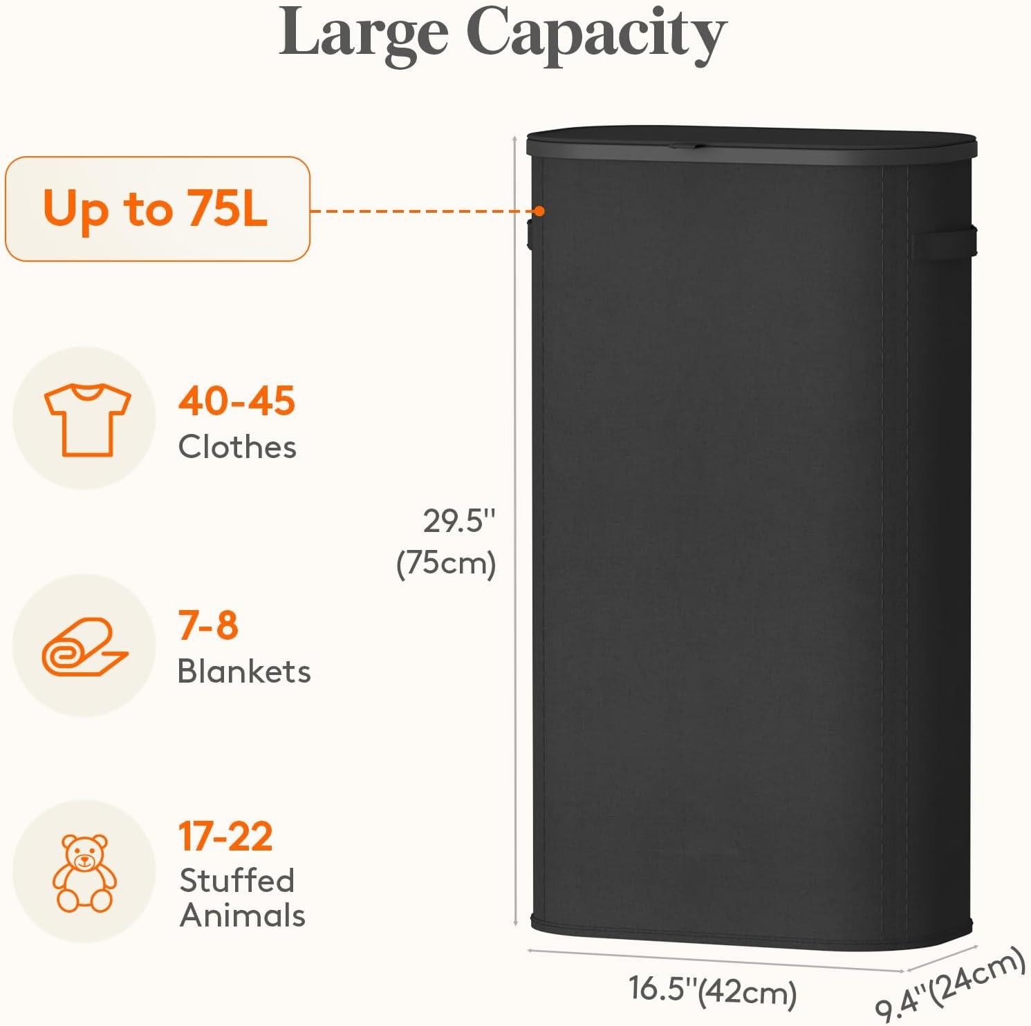 image:imageLifewit 65L Slim Laundry Basket with Lid Narrow Large Laundry Hamper with Plastic Handles and Removable Bag Tall Foldable Dirty Clothes Hampers for Laundry Room Bedroom Bathroom Dorm PinkBlack