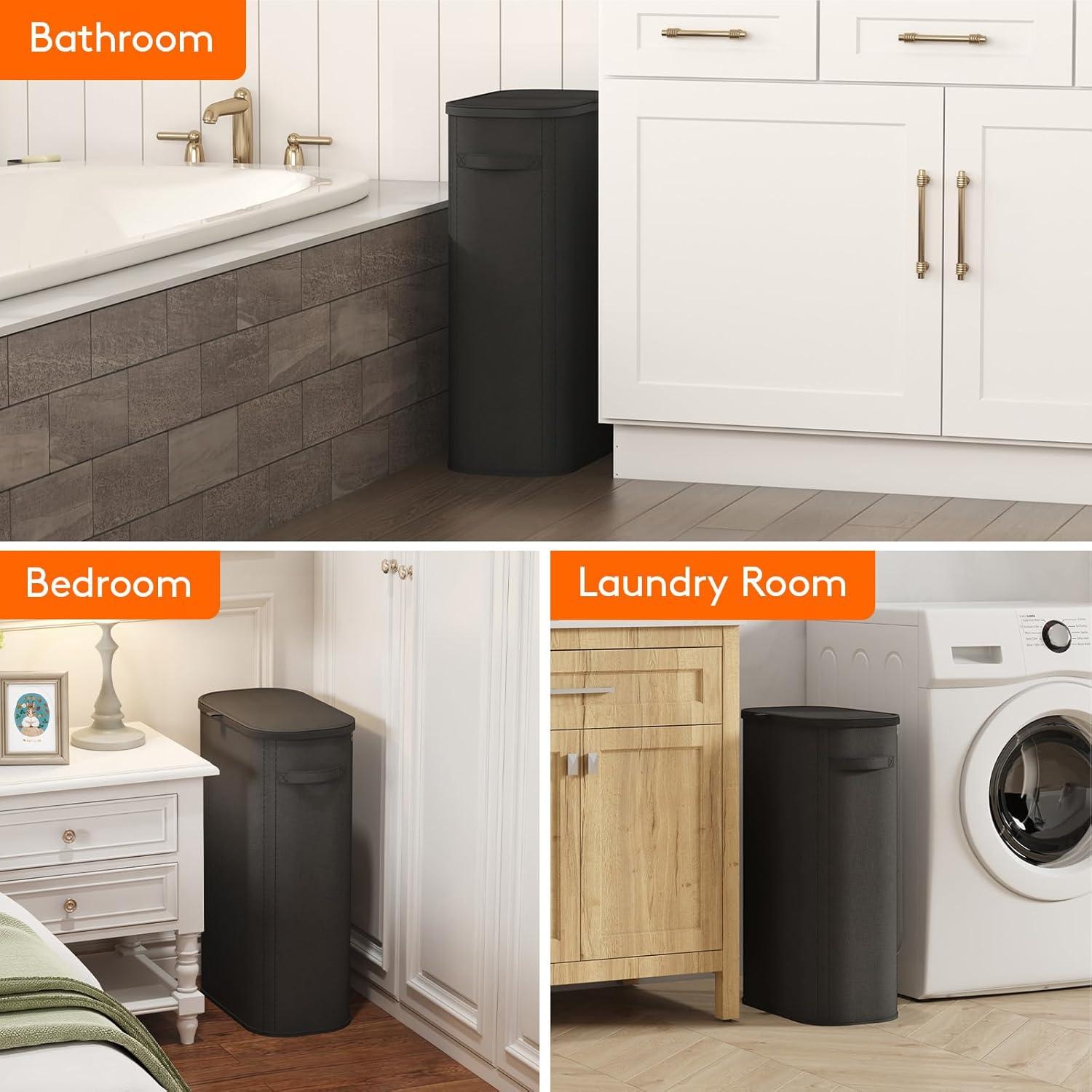 image:imageLifewit 65L Slim Laundry Basket with Lid Narrow Large Laundry Hamper with Plastic Handles and Removable Bag Tall Foldable Dirty Clothes Hampers for Laundry Room Bedroom Bathroom Dorm PinkBlack