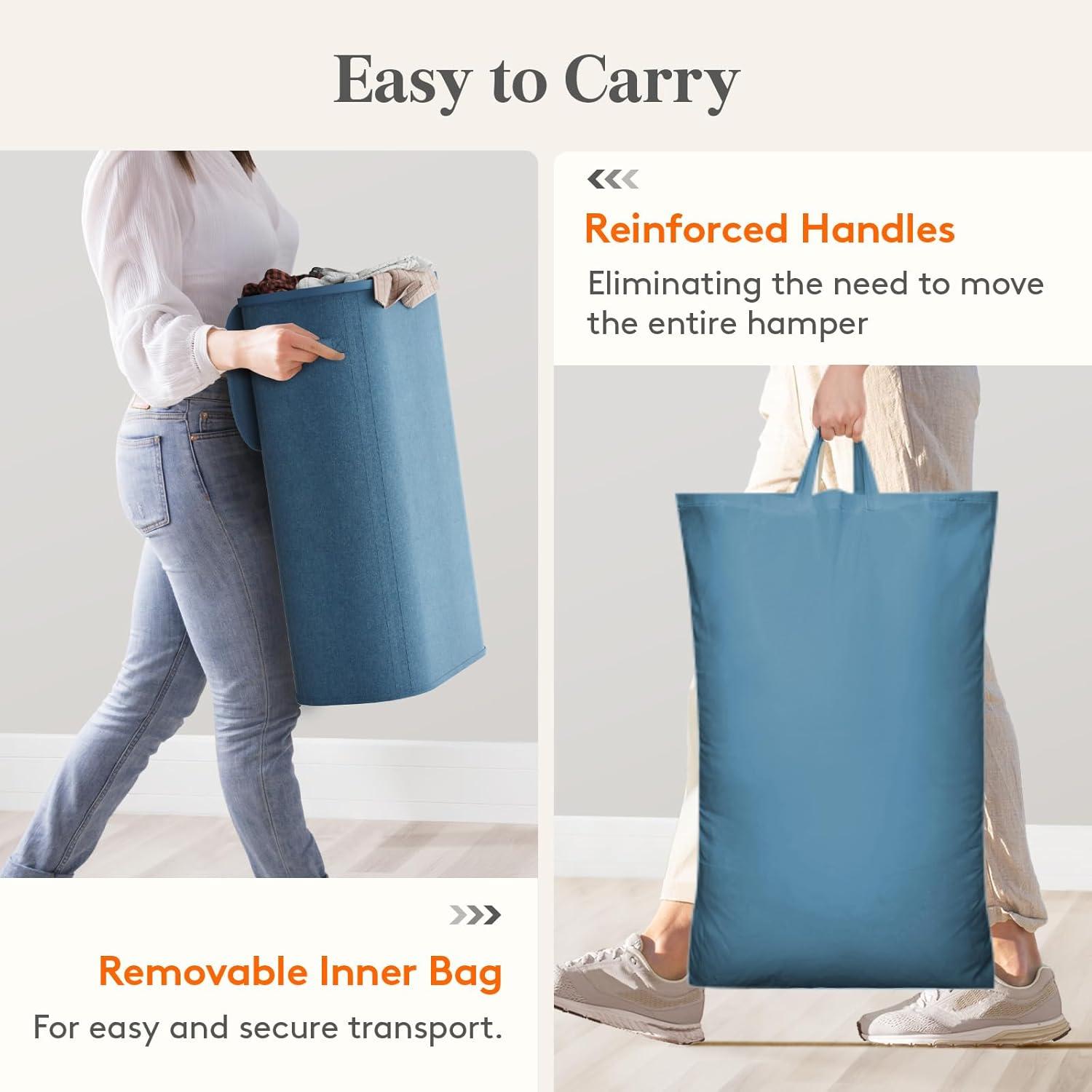 image:imageLifewit 65L Slim Laundry Basket with Lid Narrow Large Laundry Hamper with Plastic Handles and Removable Bag Tall Foldable Dirty Clothes Hampers for Laundry Room Bedroom Bathroom Dorm PinkDark Blue