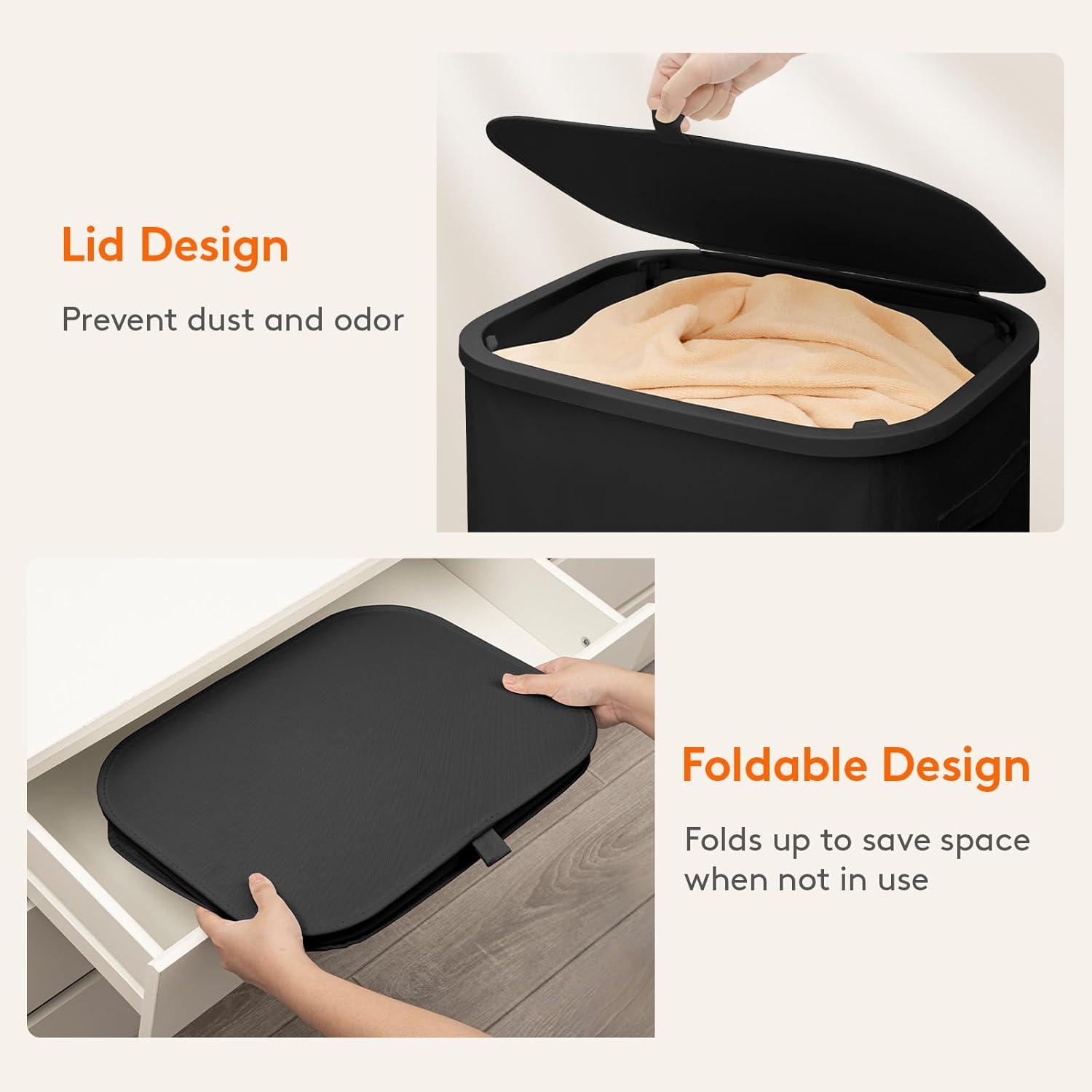 image:imageLifewit 65L Slim Laundry Basket with Lid Narrow Large Laundry Hamper with Plastic Handles and Removable Bag Tall Foldable Dirty Clothes Hampers for Laundry Room Bedroom Bathroom Dorm PinkBlack