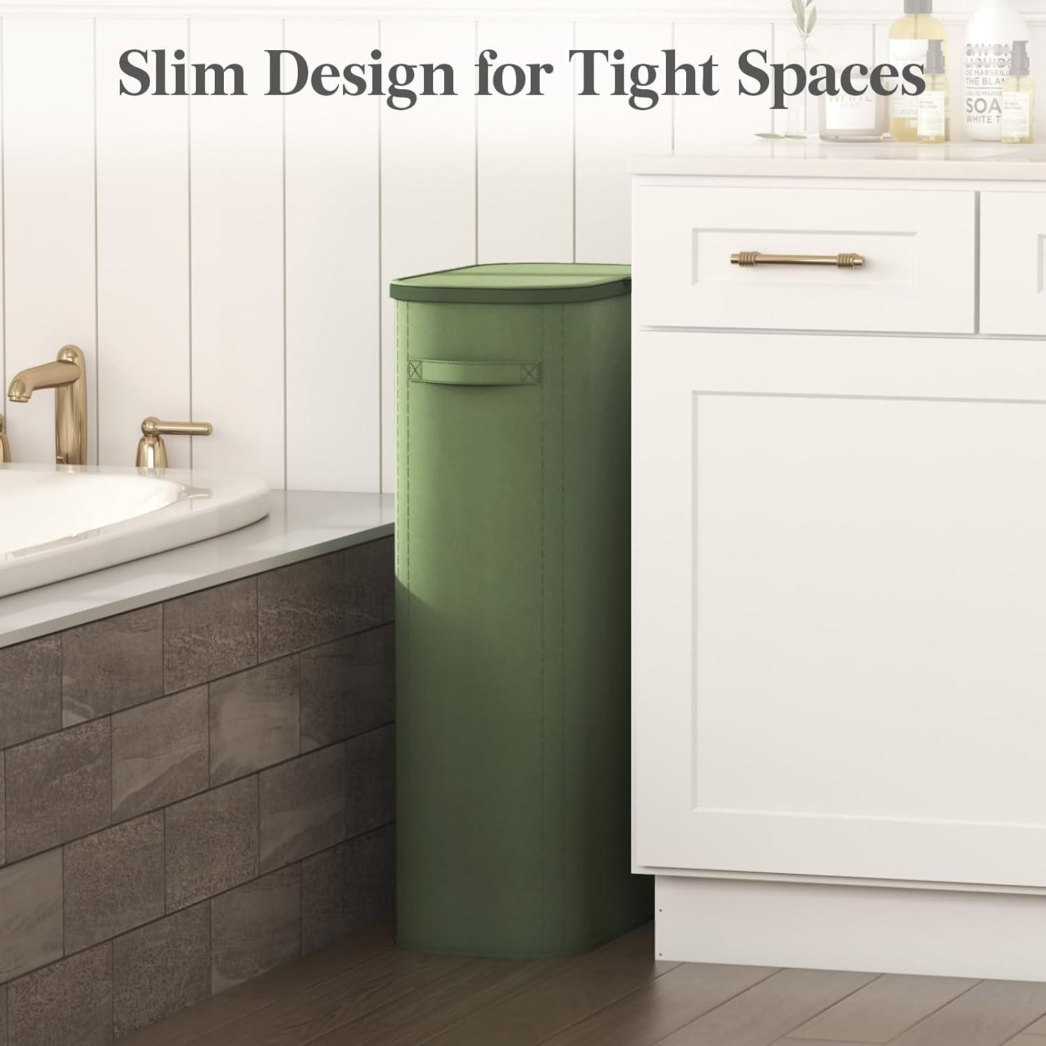 image:imageLifewit 65L Slim Laundry Basket with Lid Narrow Large Laundry Hamper with Plastic Handles and Removable Bag Tall Foldable Dirty Clothes Hampers for Laundry Room Bedroom Bathroom Dorm PinkGreen