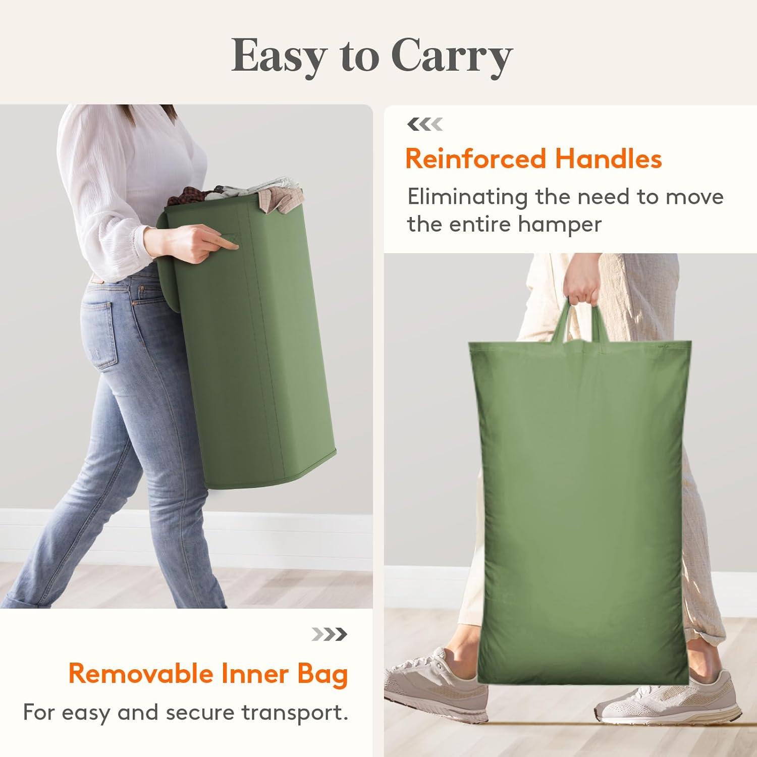 image:imageLifewit 65L Slim Laundry Basket with Lid Narrow Large Laundry Hamper with Plastic Handles and Removable Bag Tall Foldable Dirty Clothes Hampers for Laundry Room Bedroom Bathroom Dorm PinkGreen