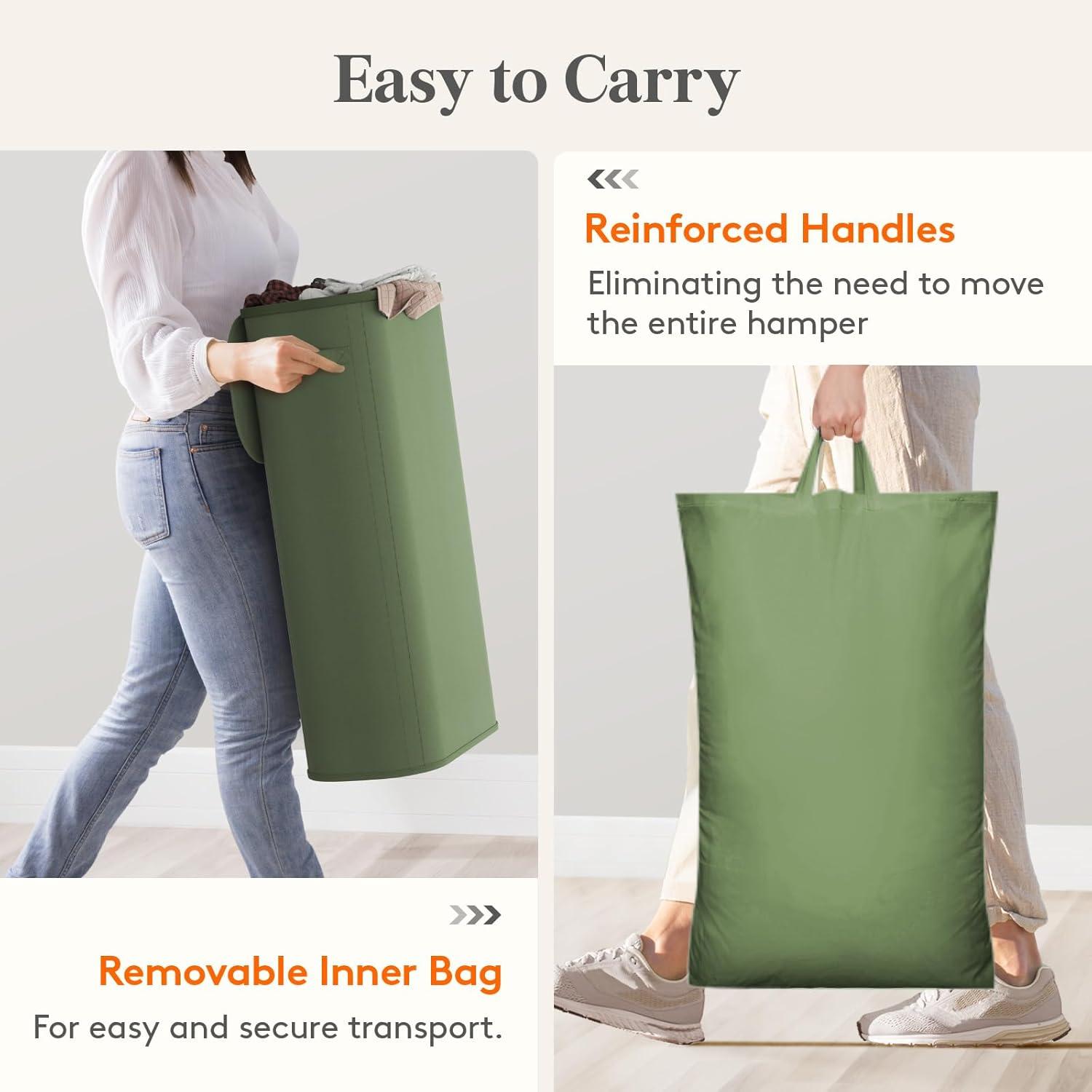image:imageLifewit 65L Slim Laundry Basket with Lid Narrow Large Laundry Hamper with Plastic Handles and Removable Bag Tall Foldable Dirty Clothes Hampers for Laundry Room Bedroom Bathroom Dorm PinkGreen