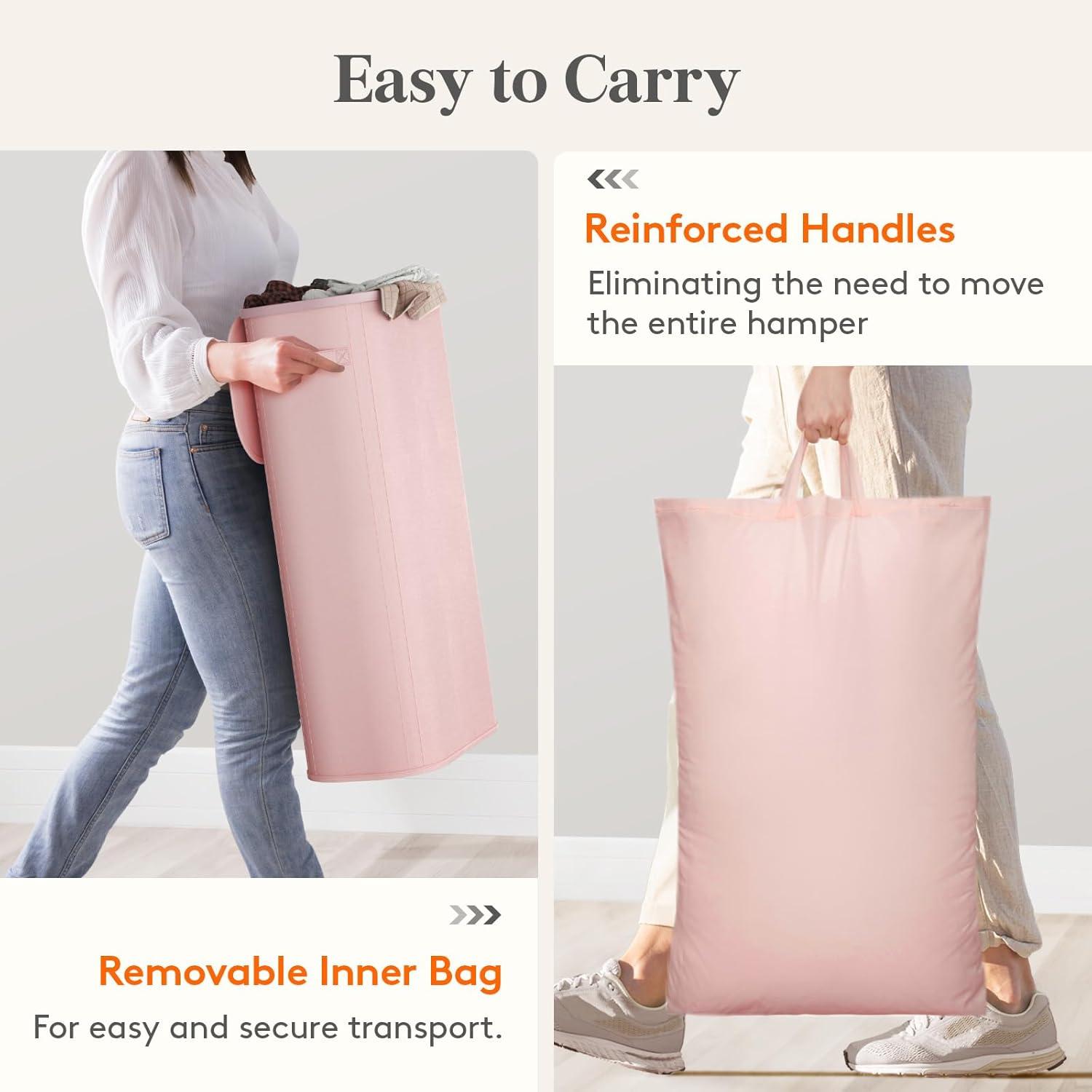 image:imageLifewit 65L Slim Laundry Basket with Lid Narrow Large Laundry Hamper with Plastic Handles and Removable Bag Tall Foldable Dirty Clothes Hampers for Laundry Room Bedroom Bathroom Dorm PinkPink