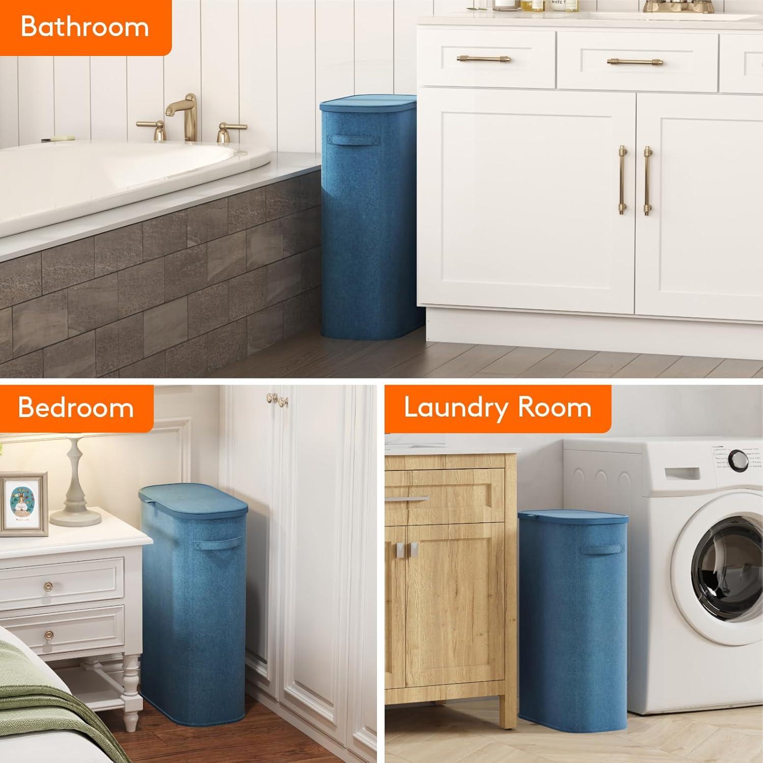 image:imageLifewit 65L Slim Laundry Basket with Lid Narrow Large Laundry Hamper with Plastic Handles and Removable Bag Tall Foldable Dirty Clothes Hampers for Laundry Room Bedroom Bathroom Dorm PinkDark Blue