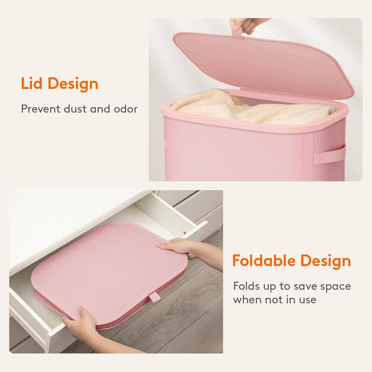 image:imageLifewit 65L Slim Laundry Basket with Lid Narrow Large Laundry Hamper with Plastic Handles and Removable Bag Tall Foldable Dirty Clothes Hampers for Laundry Room Bedroom Bathroom Dorm PinkPink