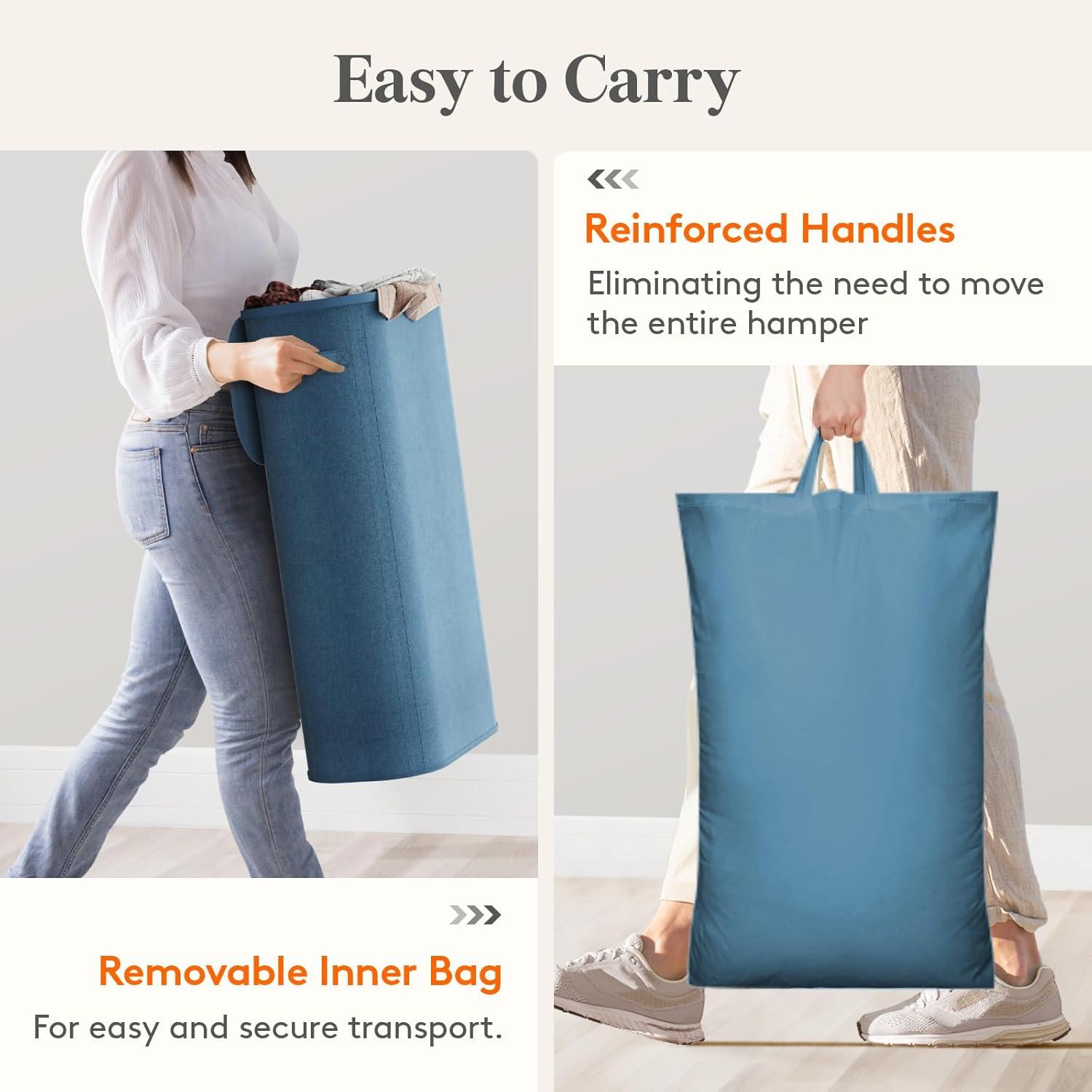 image:imageLifewit 65L Slim Laundry Basket with Lid Narrow Large Laundry Hamper with Plastic Handles and Removable Bag Tall Foldable Dirty Clothes Hampers for Laundry Room Bedroom Bathroom Dorm PinkDark Blue