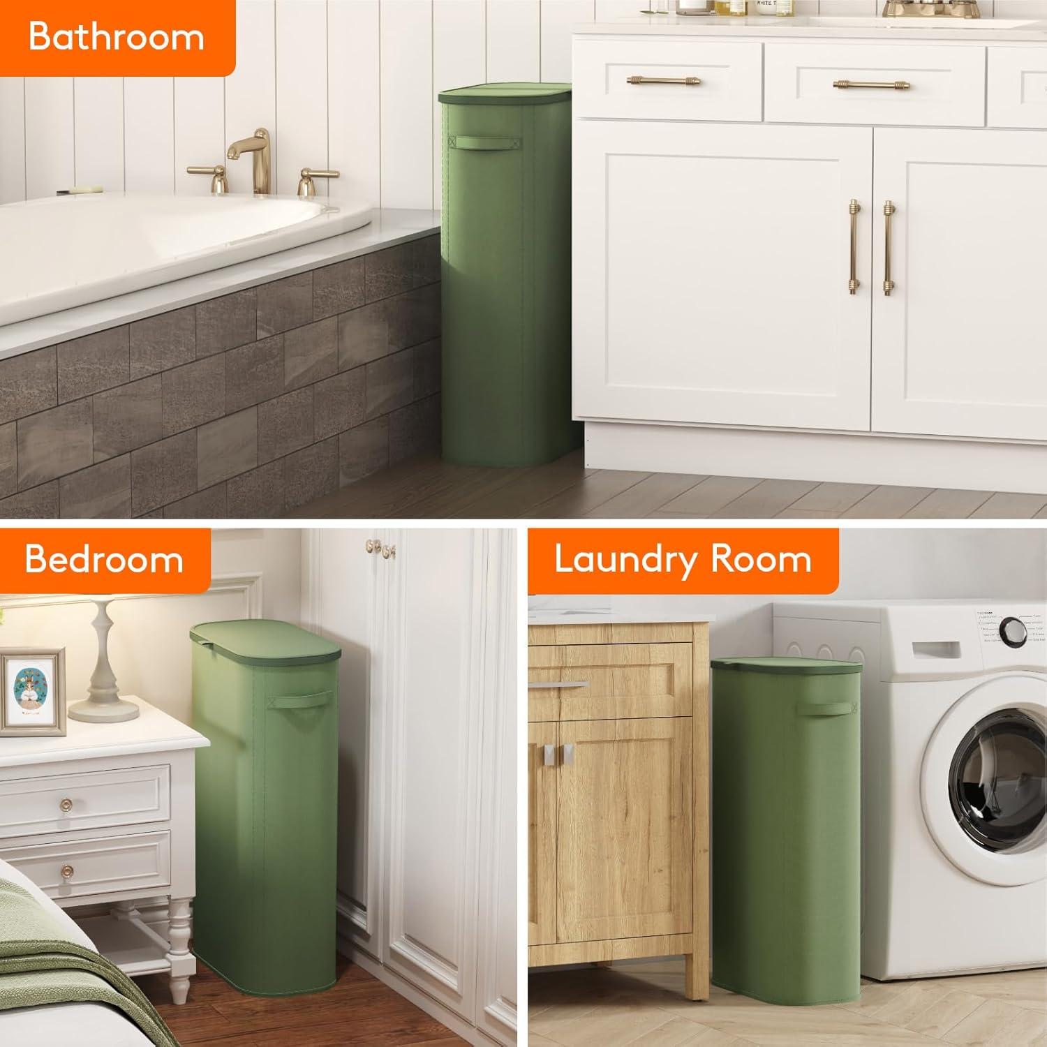 image:imageLifewit 65L Slim Laundry Basket with Lid Narrow Large Laundry Hamper with Plastic Handles and Removable Bag Tall Foldable Dirty Clothes Hampers for Laundry Room Bedroom Bathroom Dorm PinkGreen