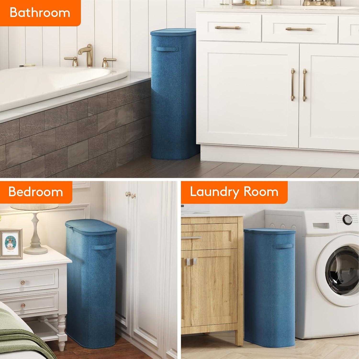image:imageLifewit 65L Slim Laundry Basket with Lid Narrow Large Laundry Hamper with Plastic Handles and Removable Bag Tall Foldable Dirty Clothes Hampers for Laundry Room Bedroom Bathroom Dorm PinkDark Blue