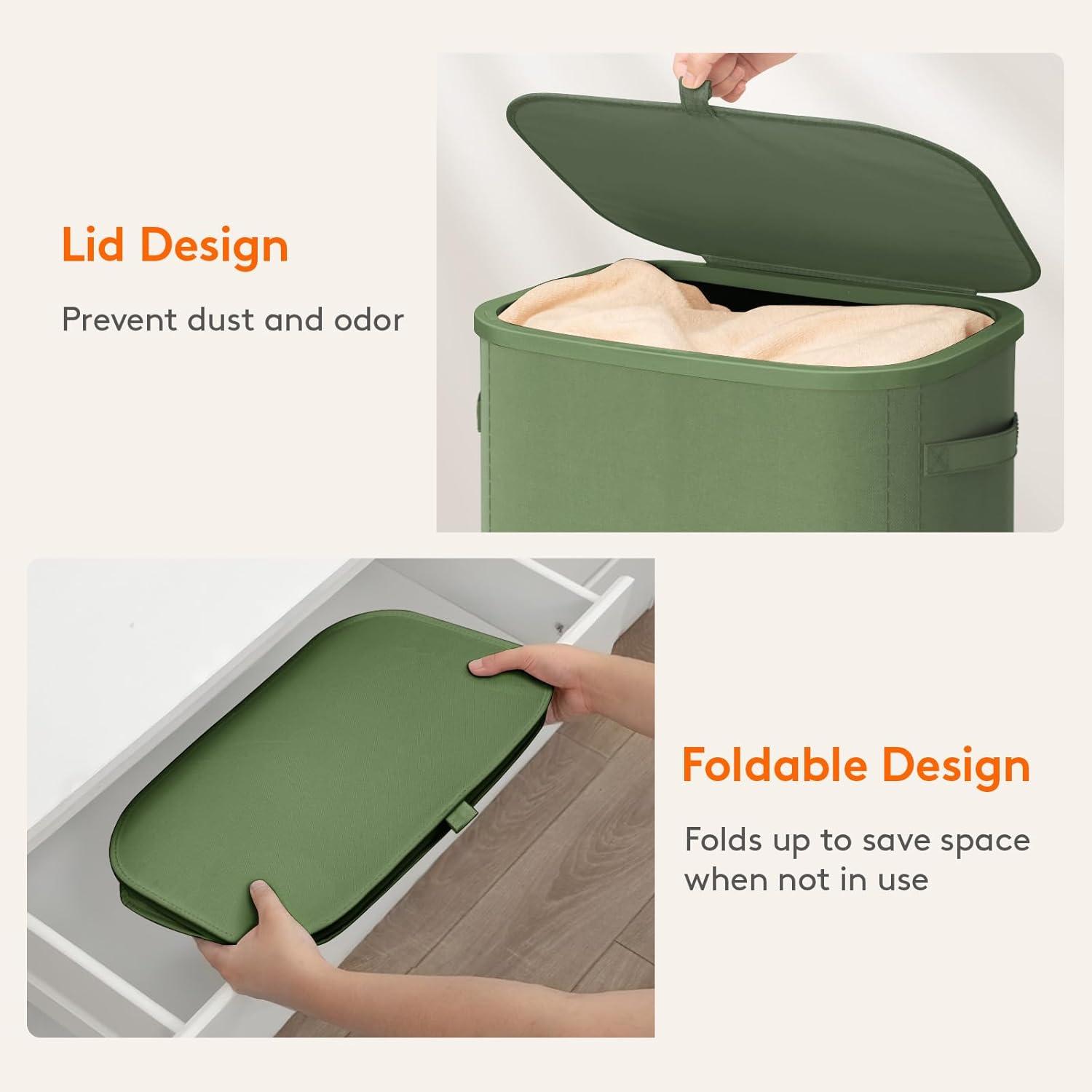 image:imageLifewit 65L Slim Laundry Basket with Lid Narrow Large Laundry Hamper with Plastic Handles and Removable Bag Tall Foldable Dirty Clothes Hampers for Laundry Room Bedroom Bathroom Dorm PinkGreen