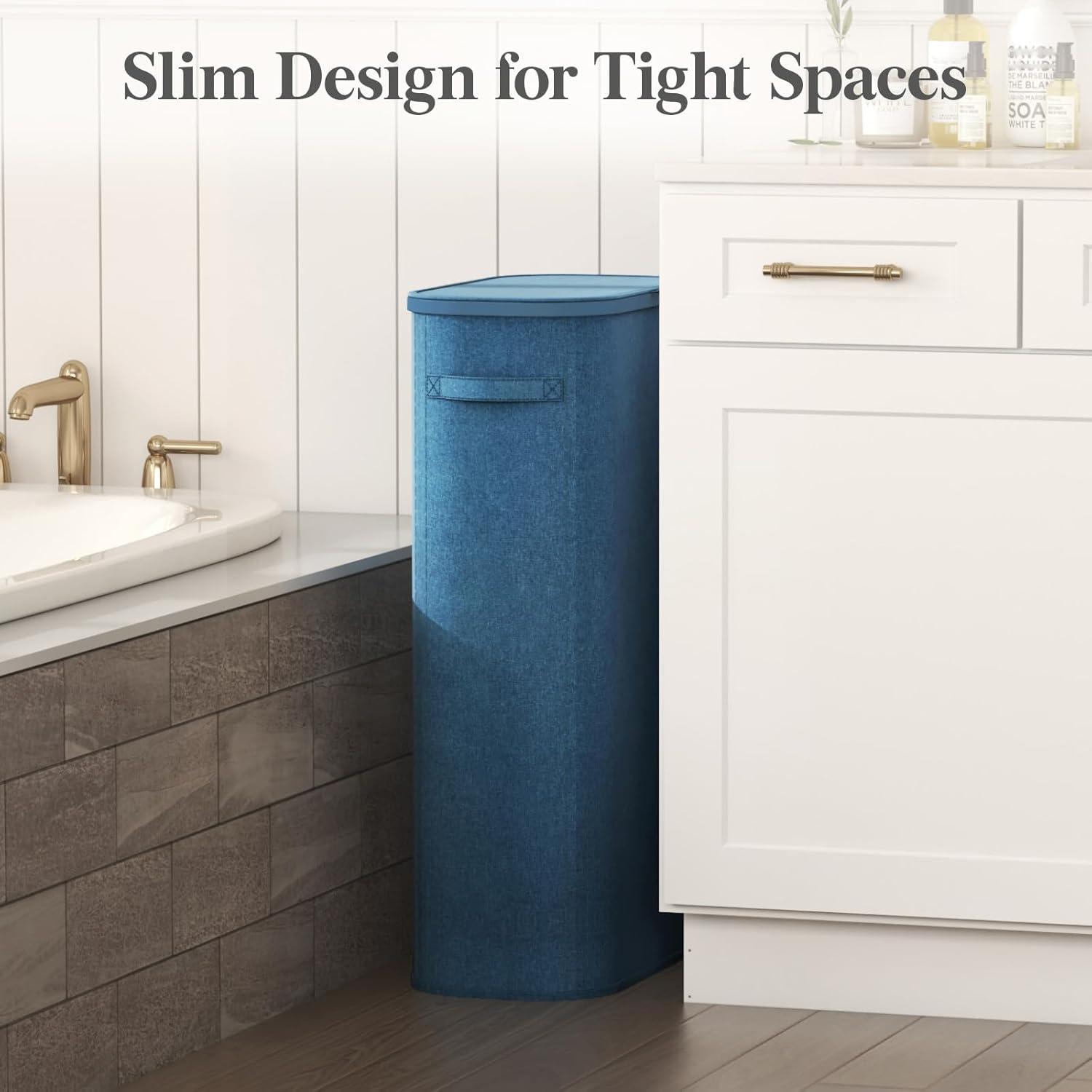 image:imageLifewit 65L Slim Laundry Basket with Lid Narrow Large Laundry Hamper with Plastic Handles and Removable Bag Tall Foldable Dirty Clothes Hampers for Laundry Room Bedroom Bathroom Dorm PinkDark Blue