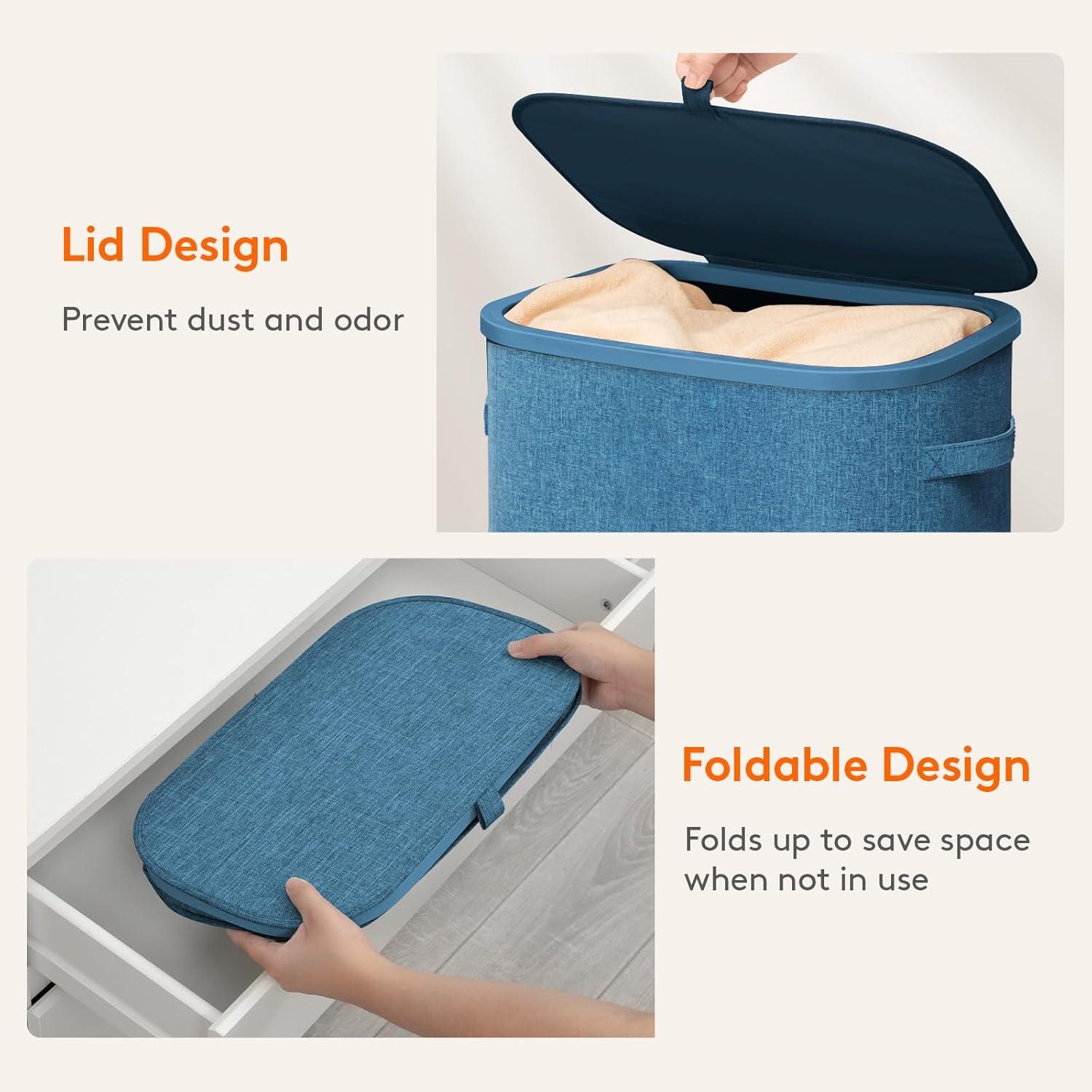 image:imageLifewit 65L Slim Laundry Basket with Lid Narrow Large Laundry Hamper with Plastic Handles and Removable Bag Tall Foldable Dirty Clothes Hampers for Laundry Room Bedroom Bathroom Dorm PinkDark Blue