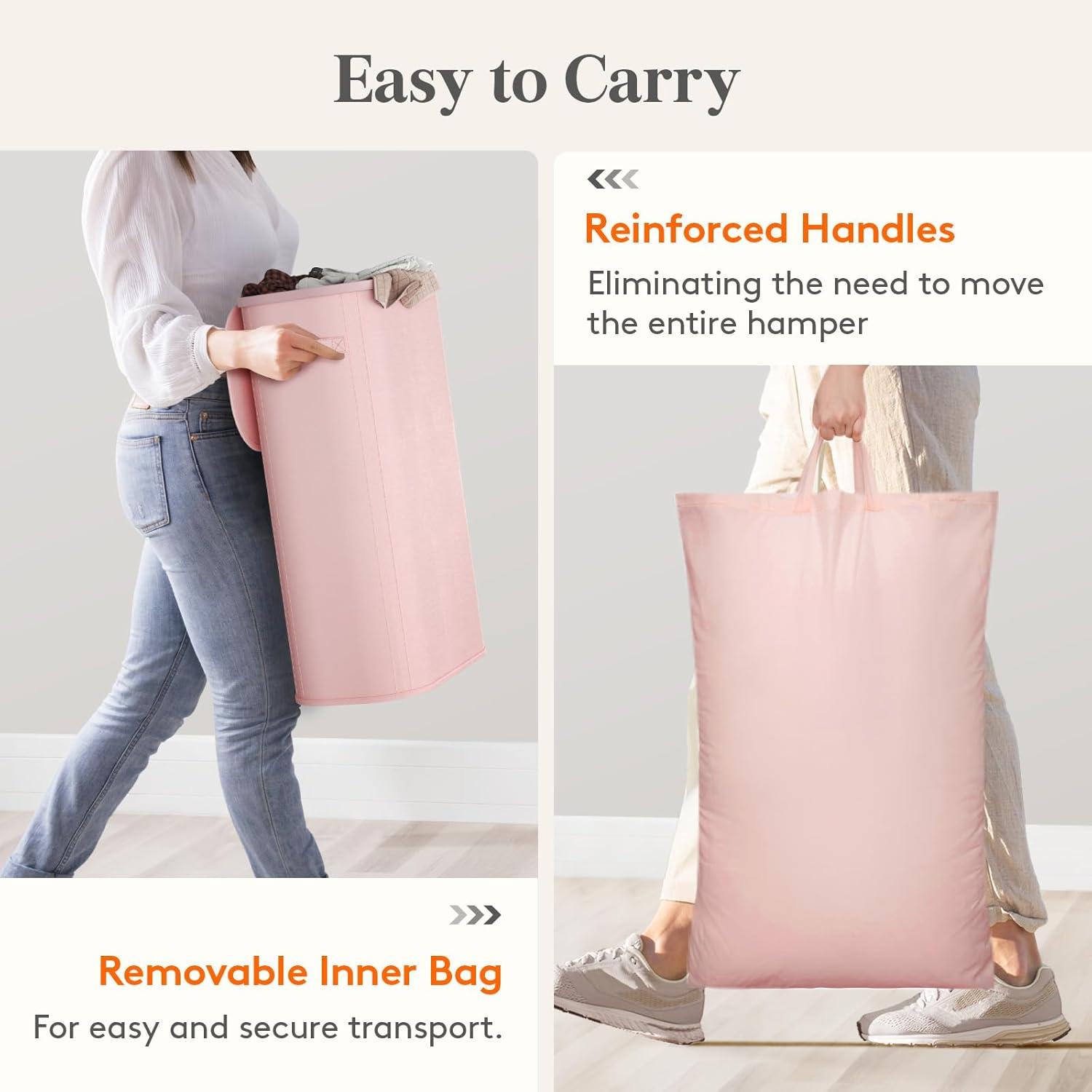 image:imageLifewit 65L Slim Laundry Basket with Lid Narrow Large Laundry Hamper with Plastic Handles and Removable Bag Tall Foldable Dirty Clothes Hampers for Laundry Room Bedroom Bathroom Dorm PinkPink