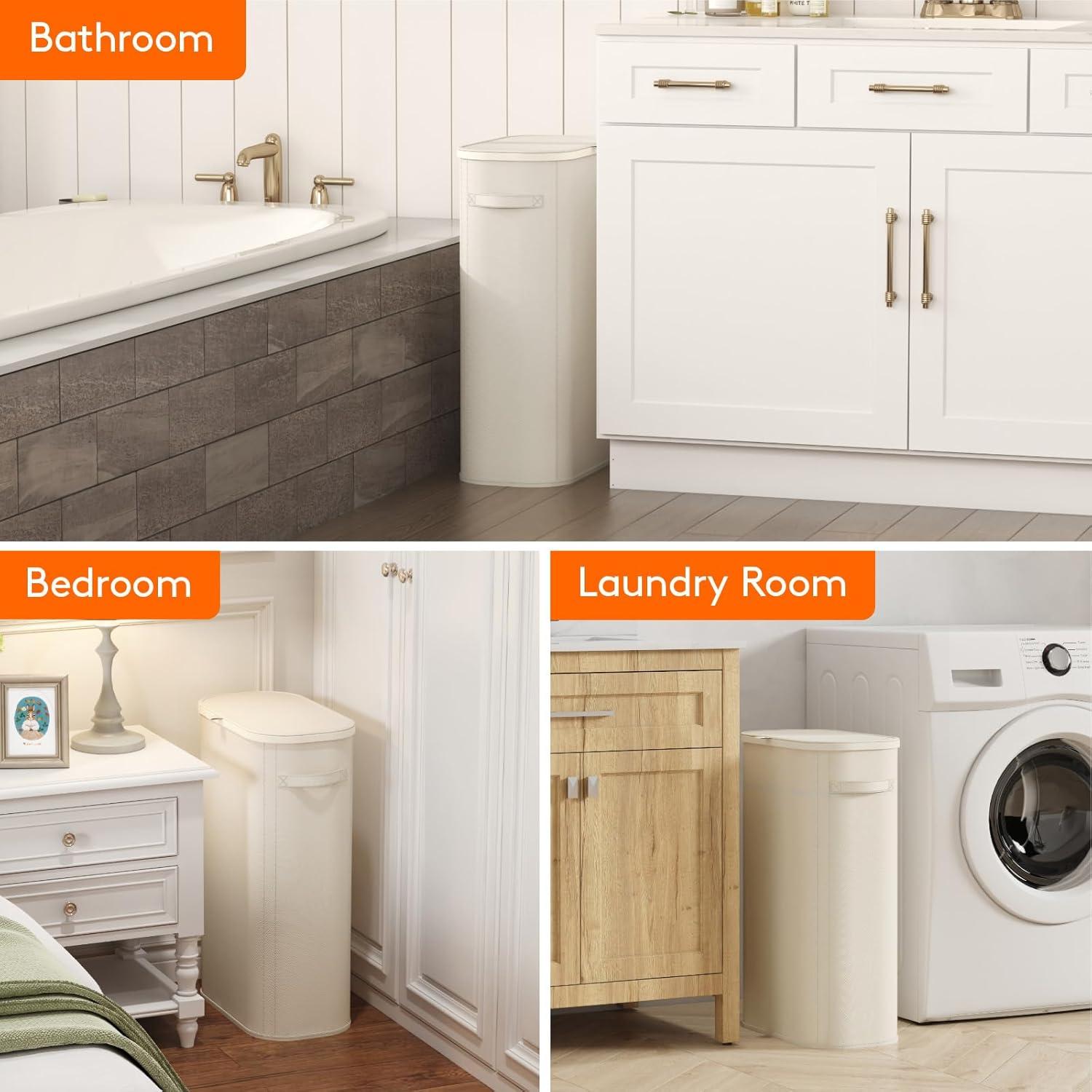 image:imageLifewit 65L Slim Laundry Basket with Lid Narrow Large Laundry Hamper with Plastic Handles and Removable Bag Tall Foldable Dirty Clothes Hampers for Laundry Room Bedroom Bathroom Dorm PinkWhite